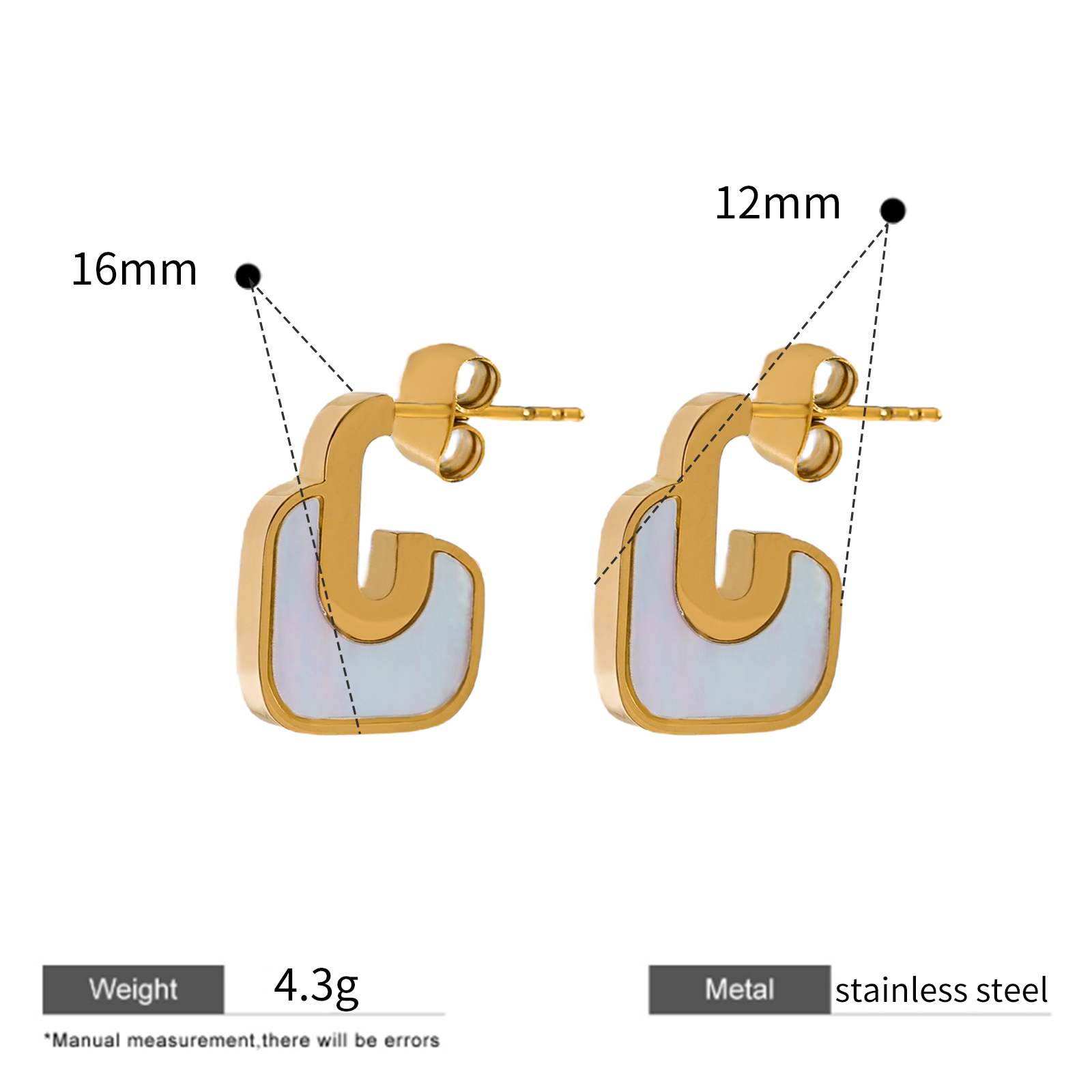 Irregular Square Stud Earrings Accented With Shell Or Epoxy