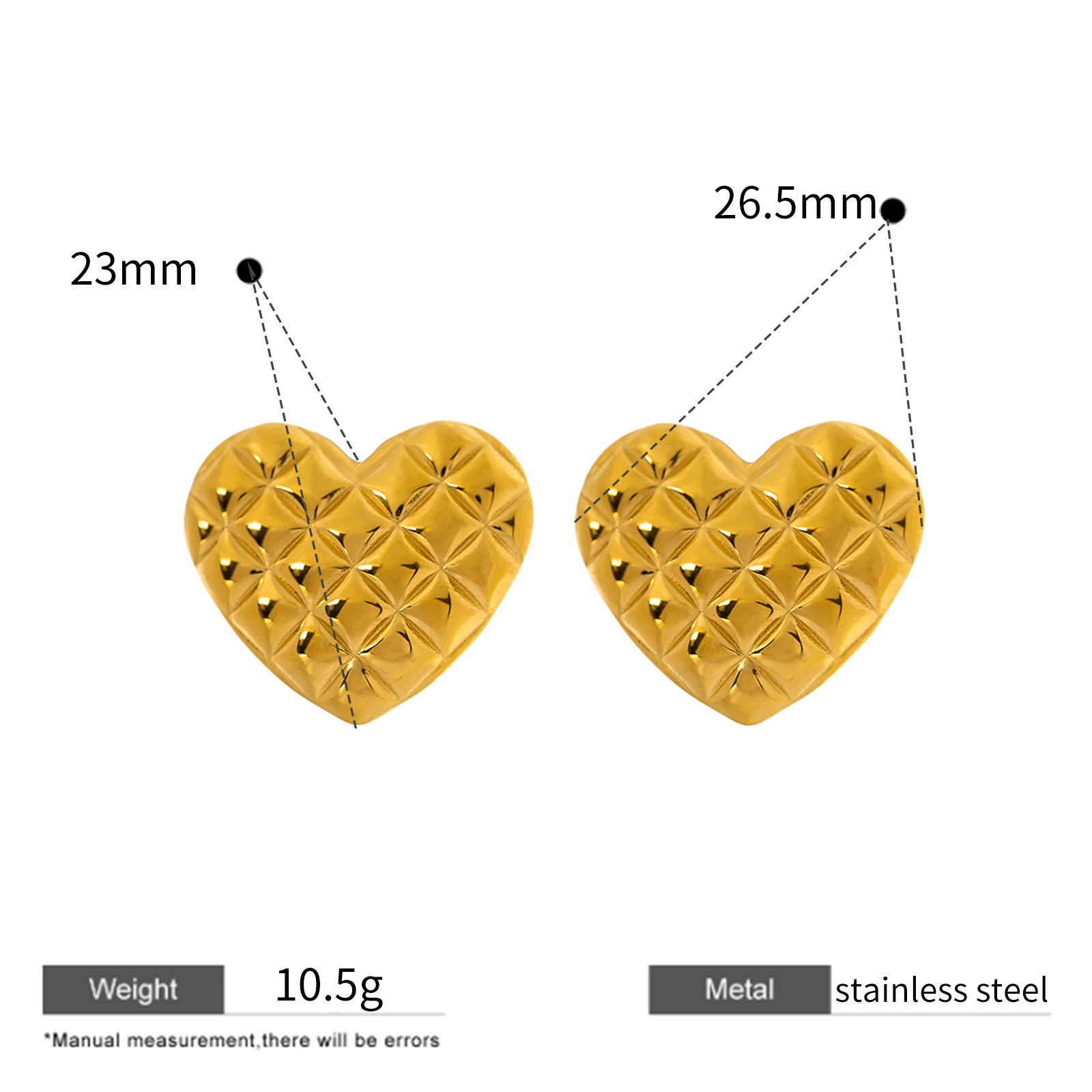 Various Heart Shape Stud Earrings in Gold Plated Stainless Steel