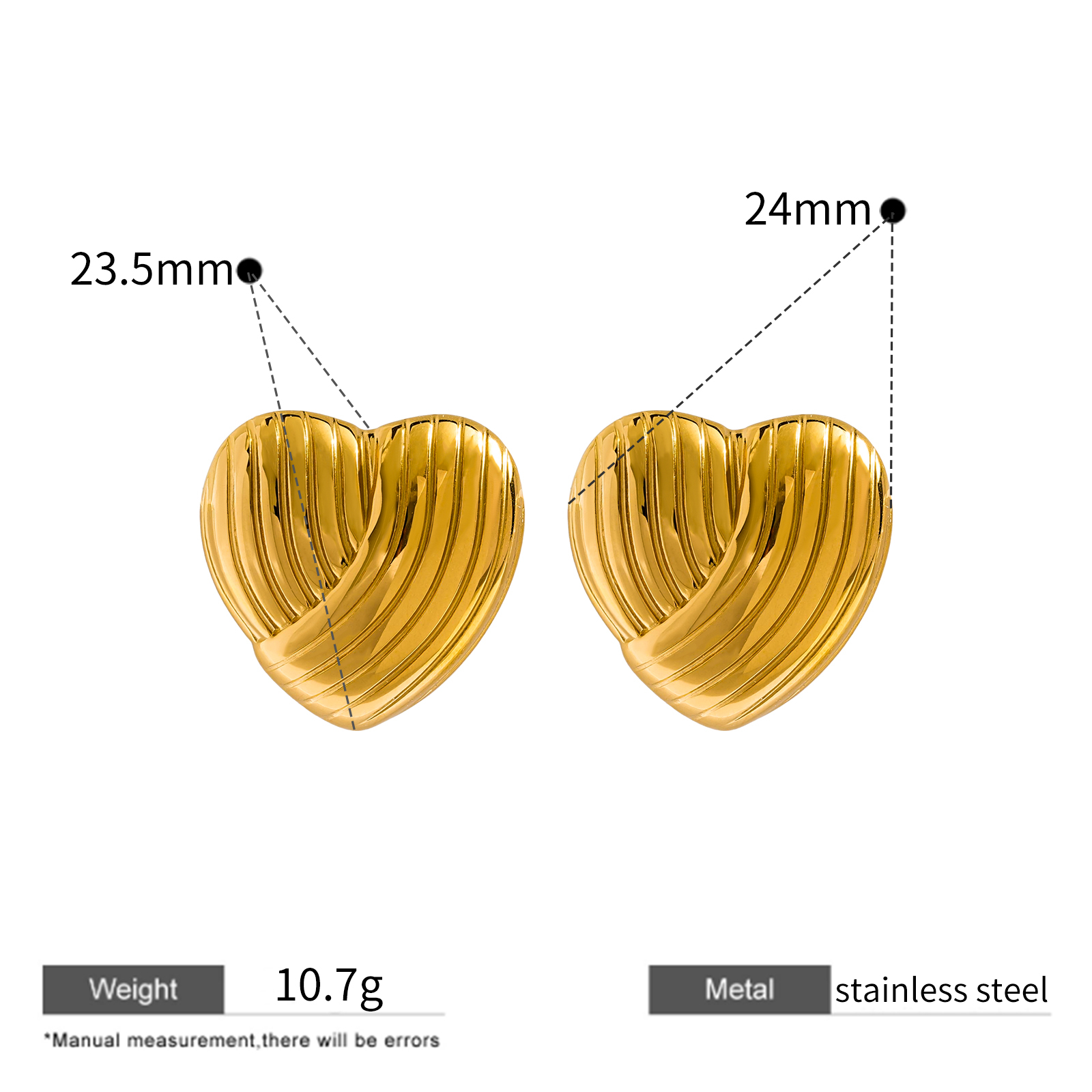 Various Heart Shape Stud Earrings in Gold Plated Stainless Steel