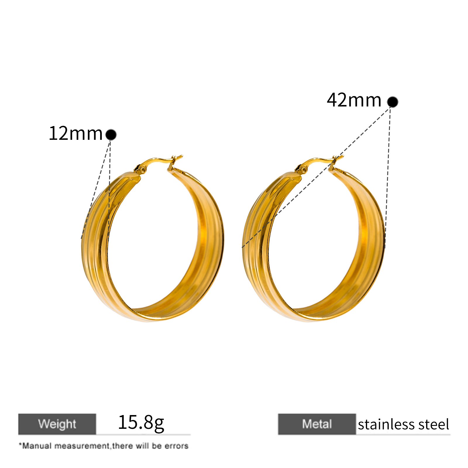 Bold 18K Gold Plated Stainless Steel Chunky Hoop Earrings