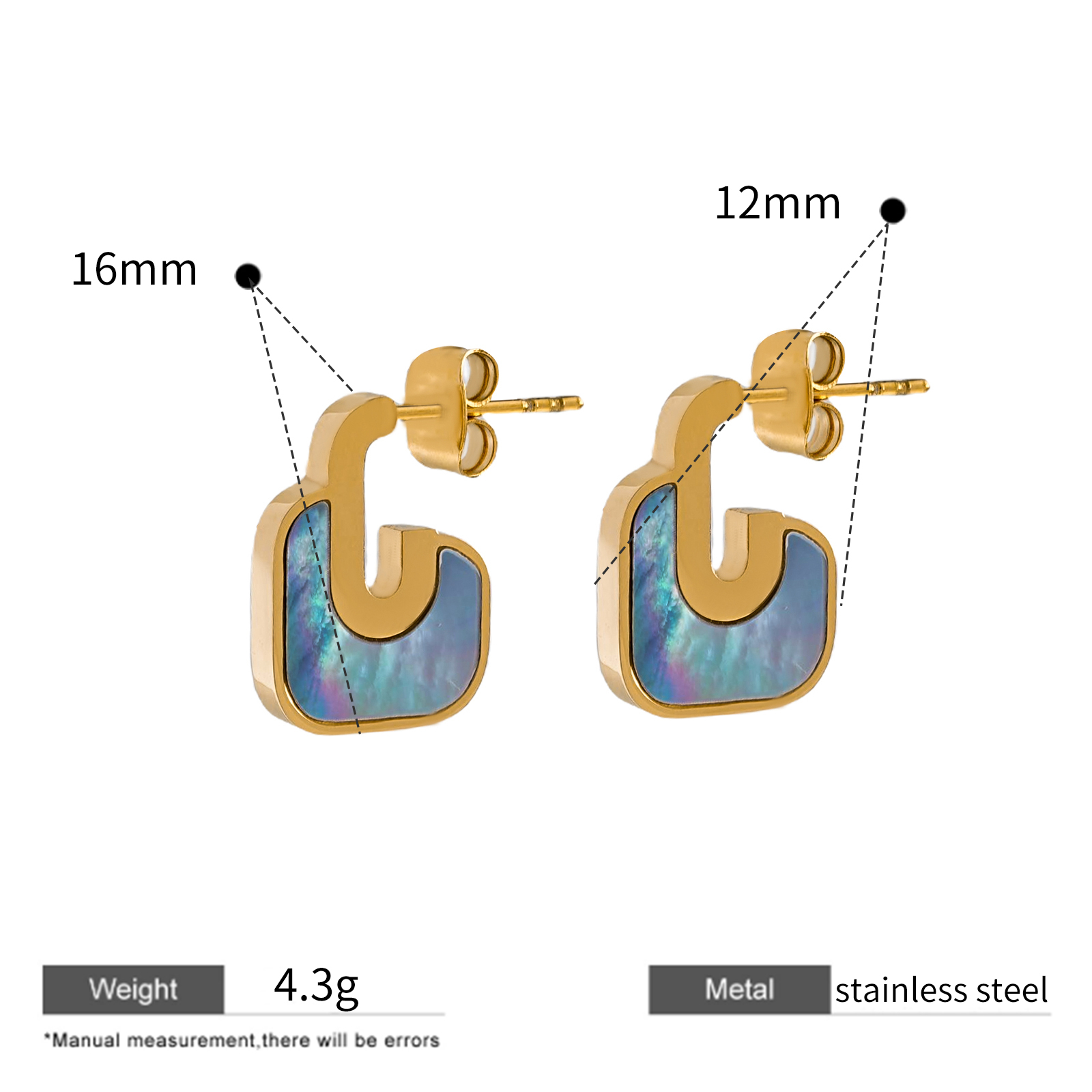 Irregular Square Stud Earrings Accented With Shell Or Epoxy