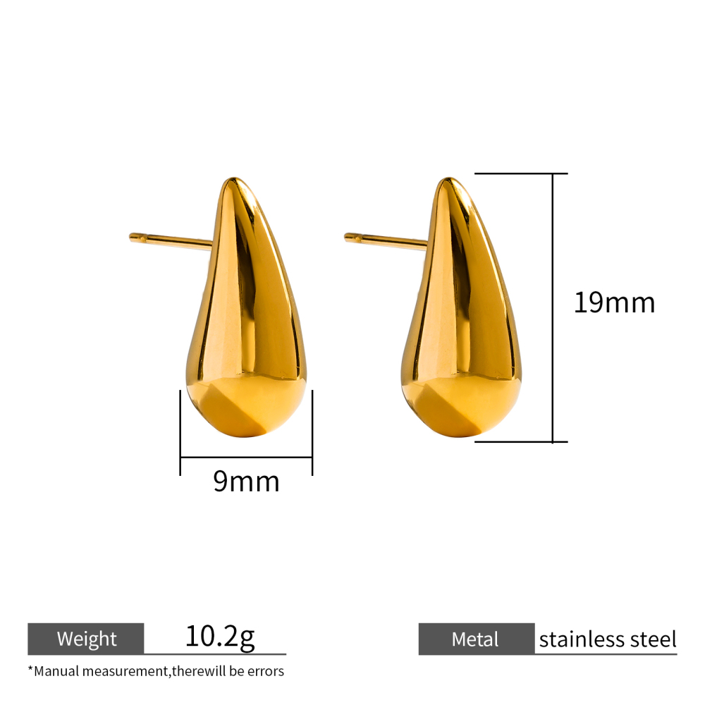18K Gold Plated Stainless Steel Teardrop Earrings Chic Water Drop Shape