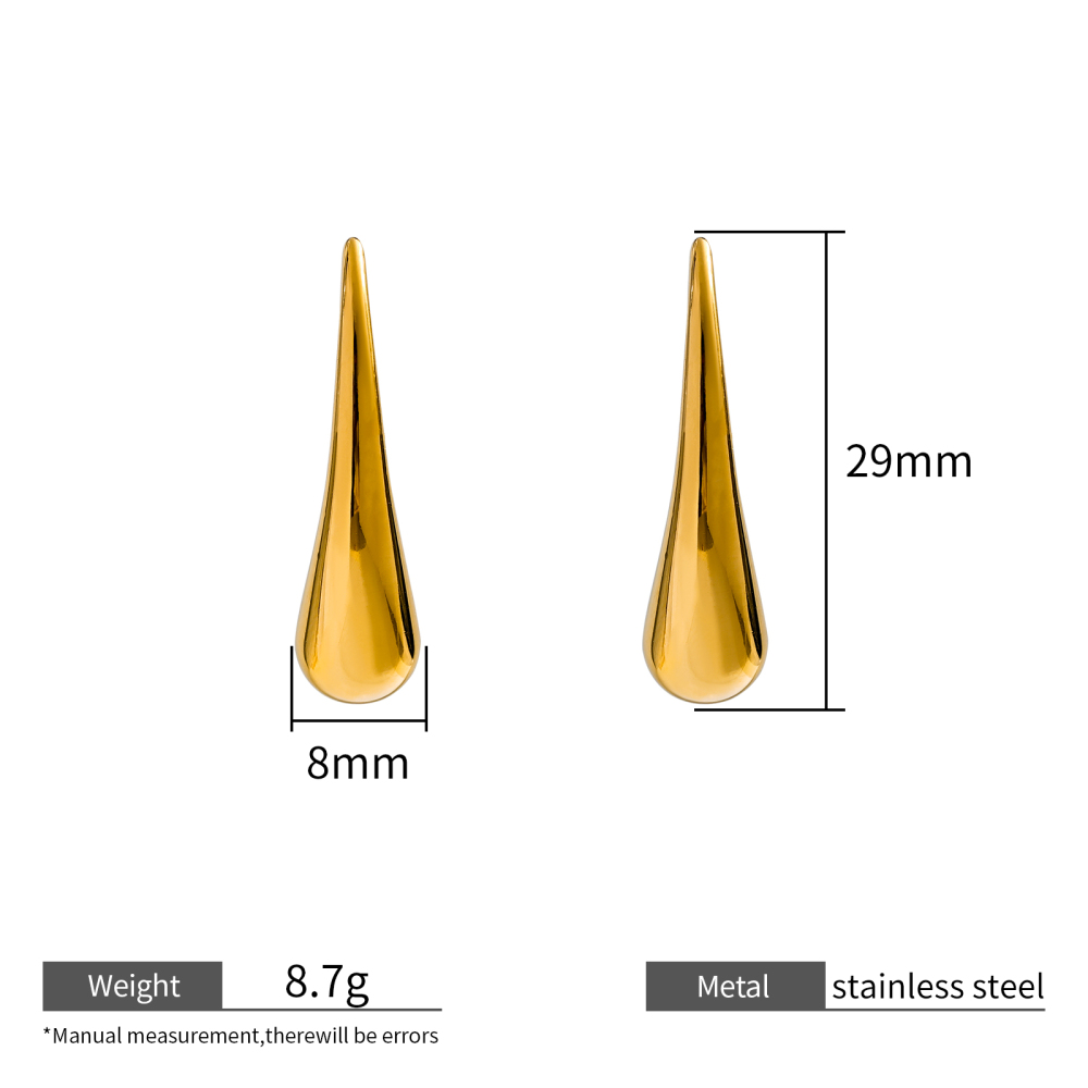 18K Gold Plated Stainless Steel Teardrop Earrings Chic Water Drop Shape