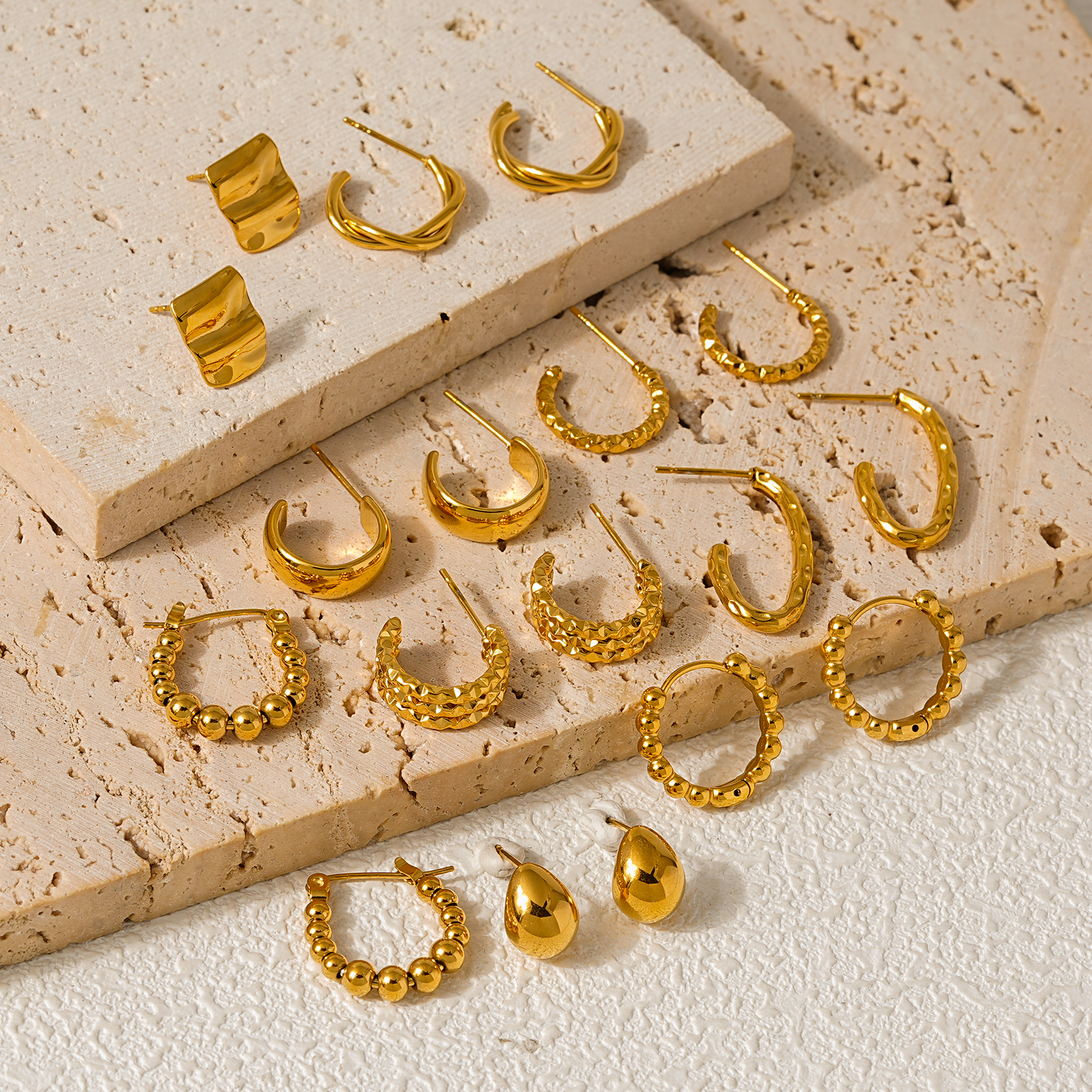 Mordern Chic 18K Gold Plated Stainless Steel Earrings Collection with Unique Details