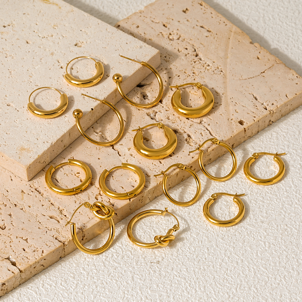 Diverse Hoop Designs Crafted From 18K Gold Plated Stainless Steel