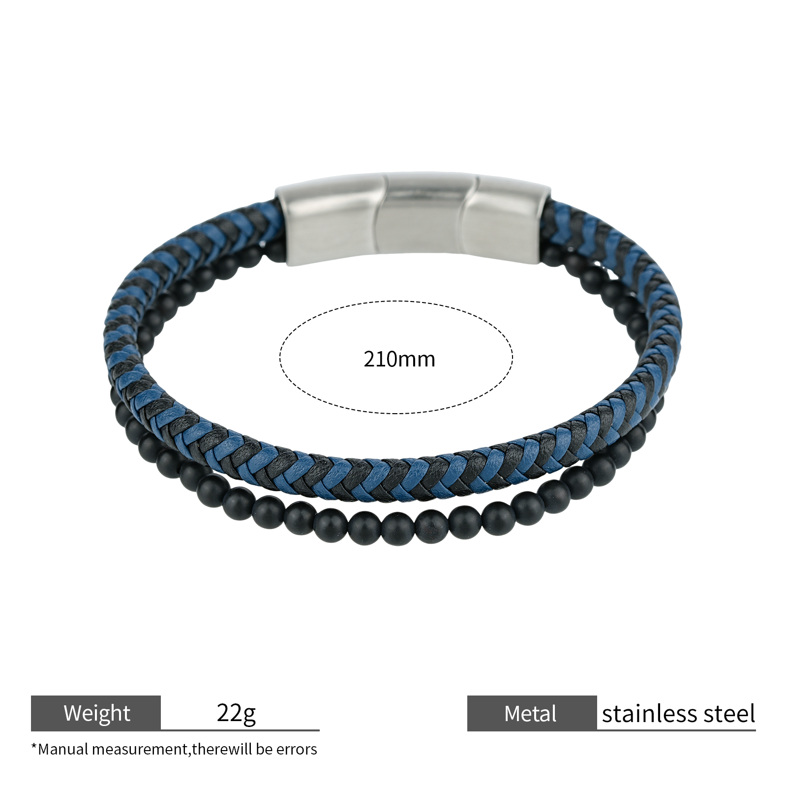 Mens Braided Leather Bracelet with Stainless Steel Clasp