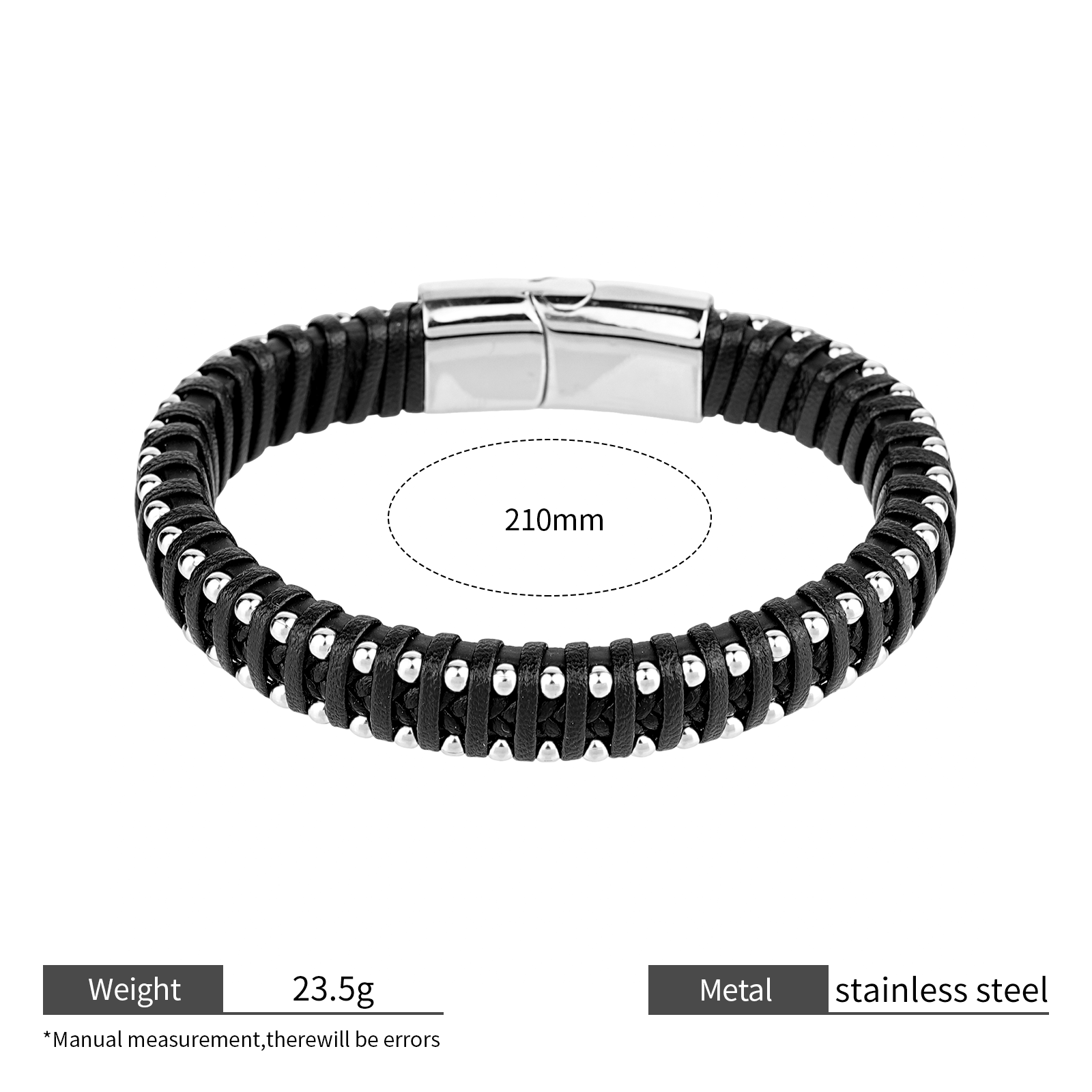 Mens Braided Leather Bracelet with Stainless Steel Clasp