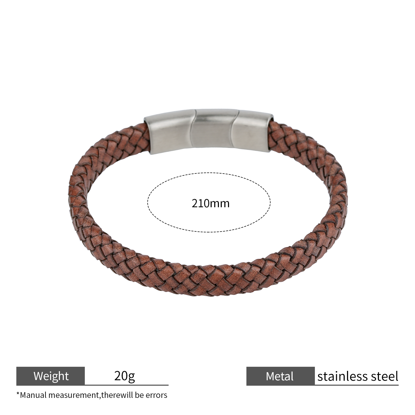 Mens Braided Leather Bracelet with Stainless Steel Clasp