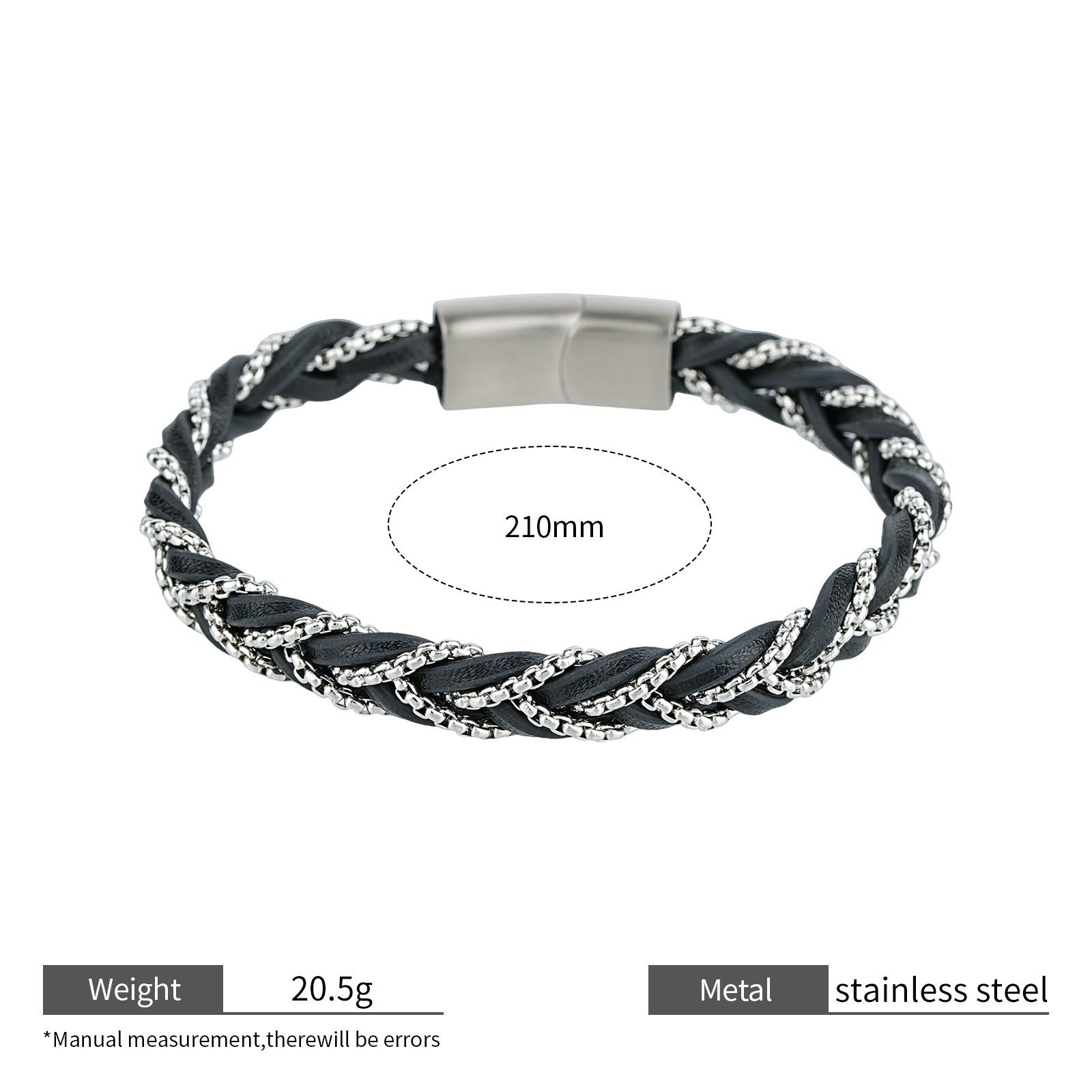 Mens Braided Leather Bracelet with Stainless Steel Clasp