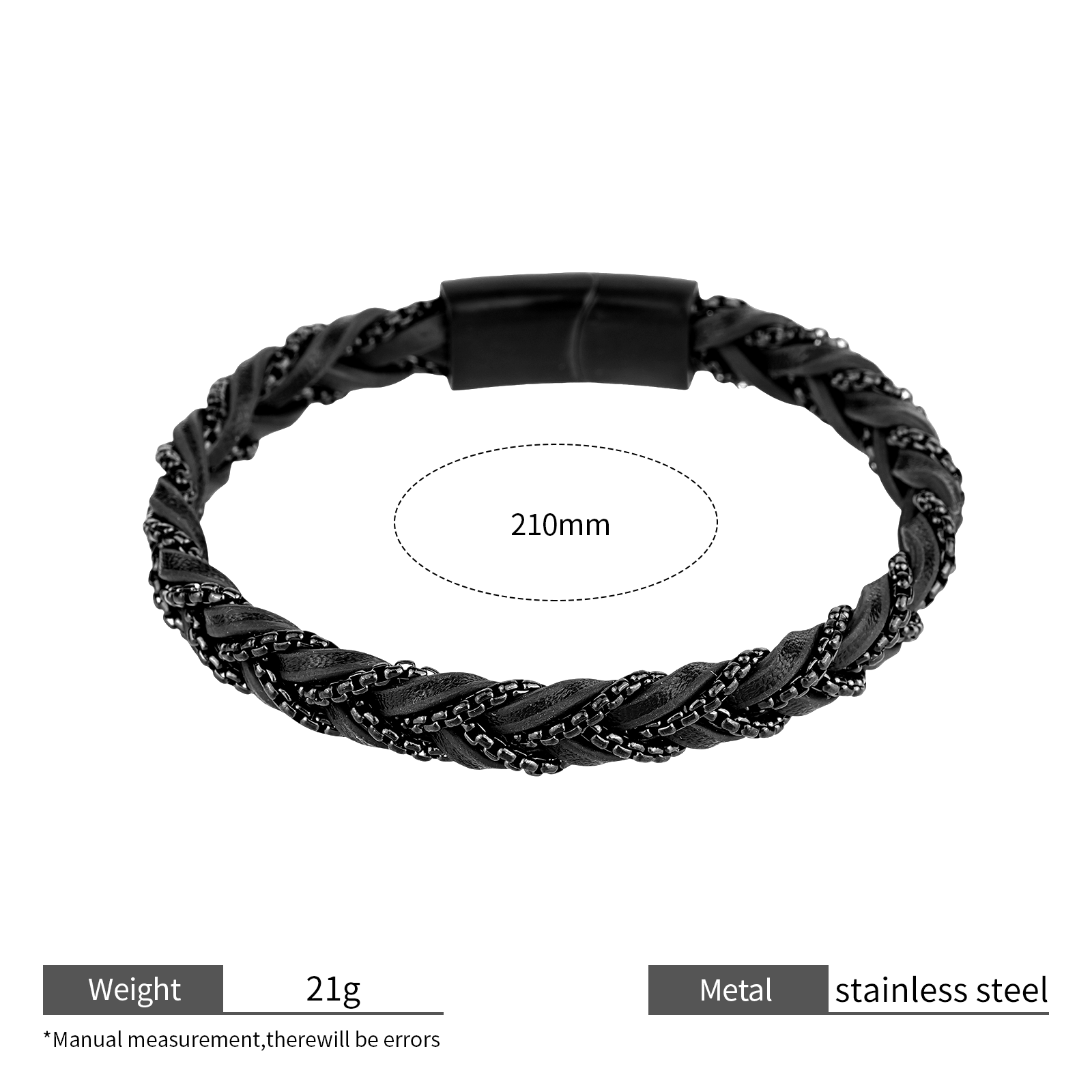 Mens Braided Leather Bracelet with Stainless Steel Clasp