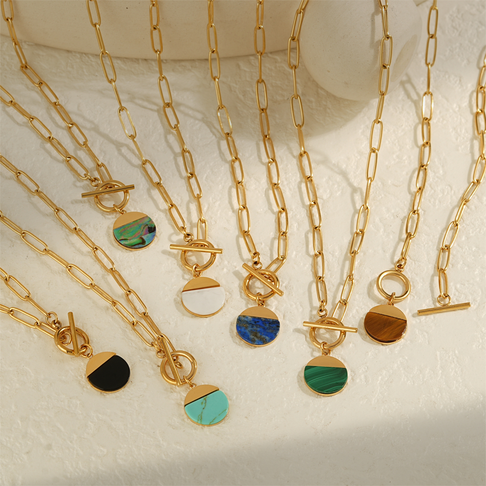 Minimalist Mirror Polished Natural Stone Pandent Necklace