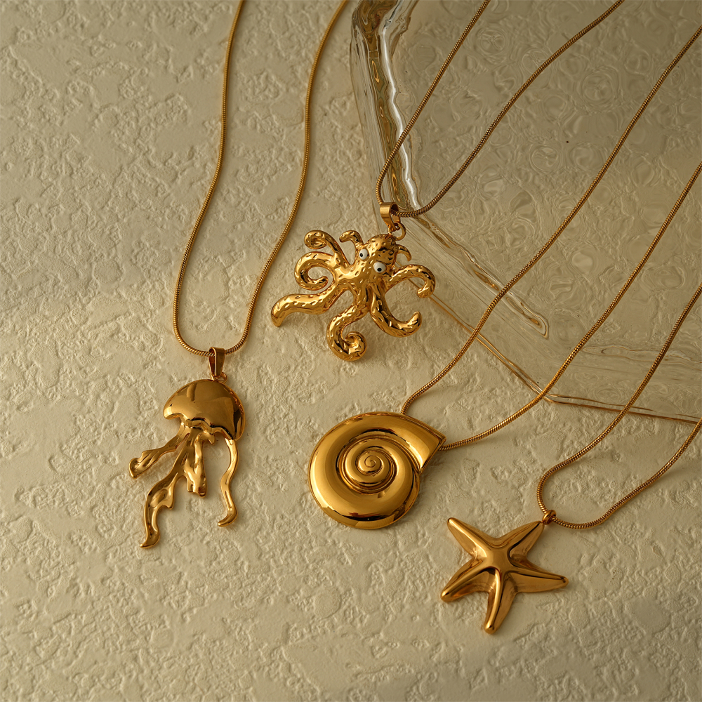 Marine Life Elegance 18k Gold Plated Steel Necklace Collection