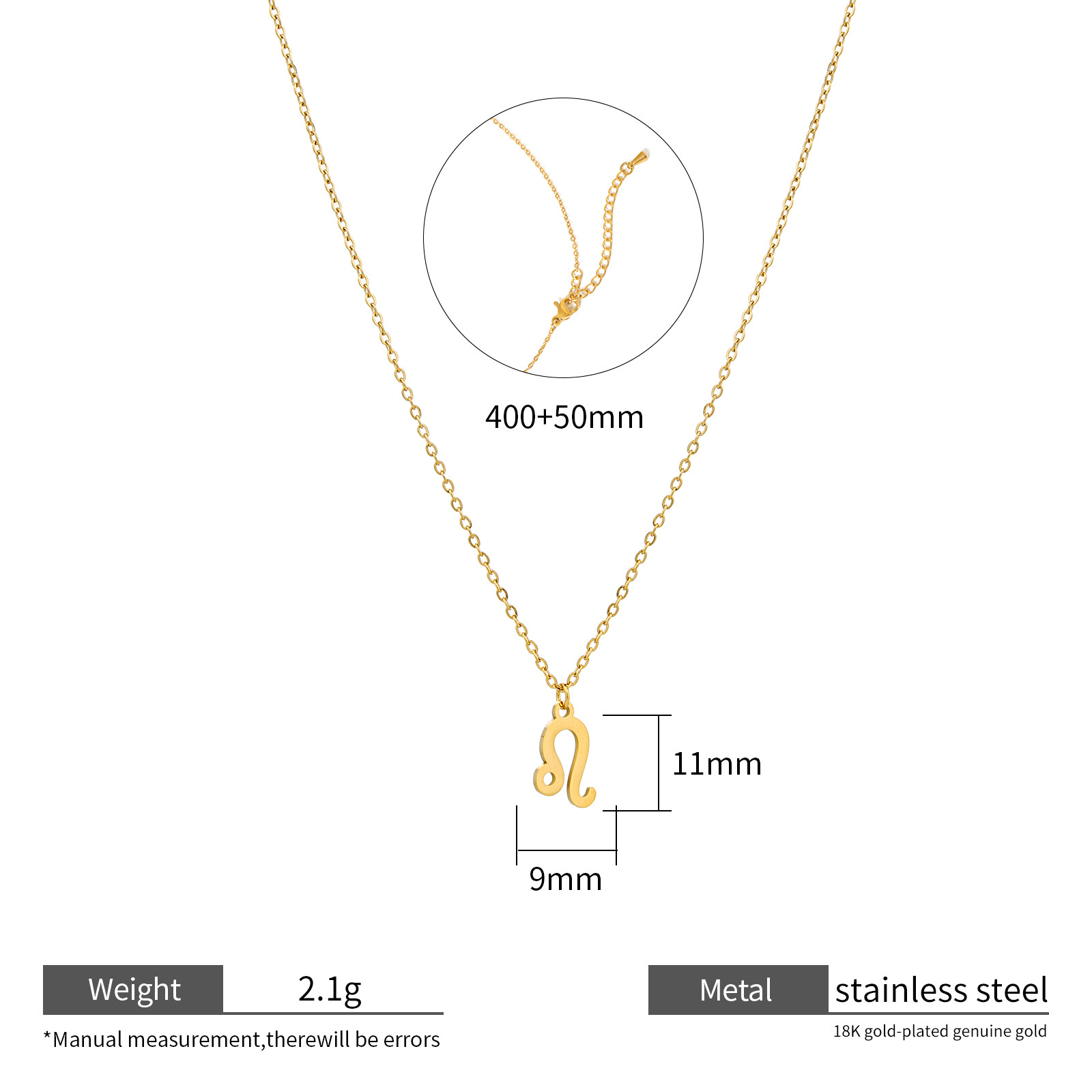 Zodiac Necklace 18k Gold Plated Stainless Steel 12 Signs