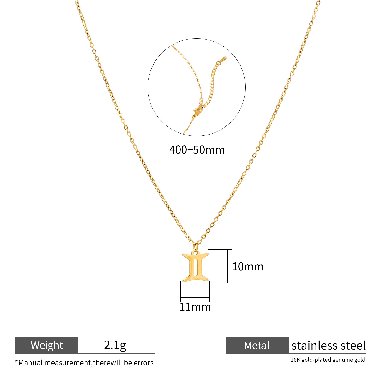 Zodiac Necklace 18k Gold Plated Stainless Steel 12 Signs