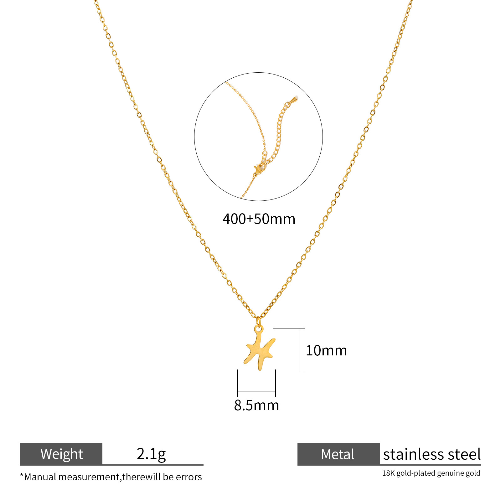 Zodiac Necklace 18k Gold Plated Stainless Steel 12 Signs