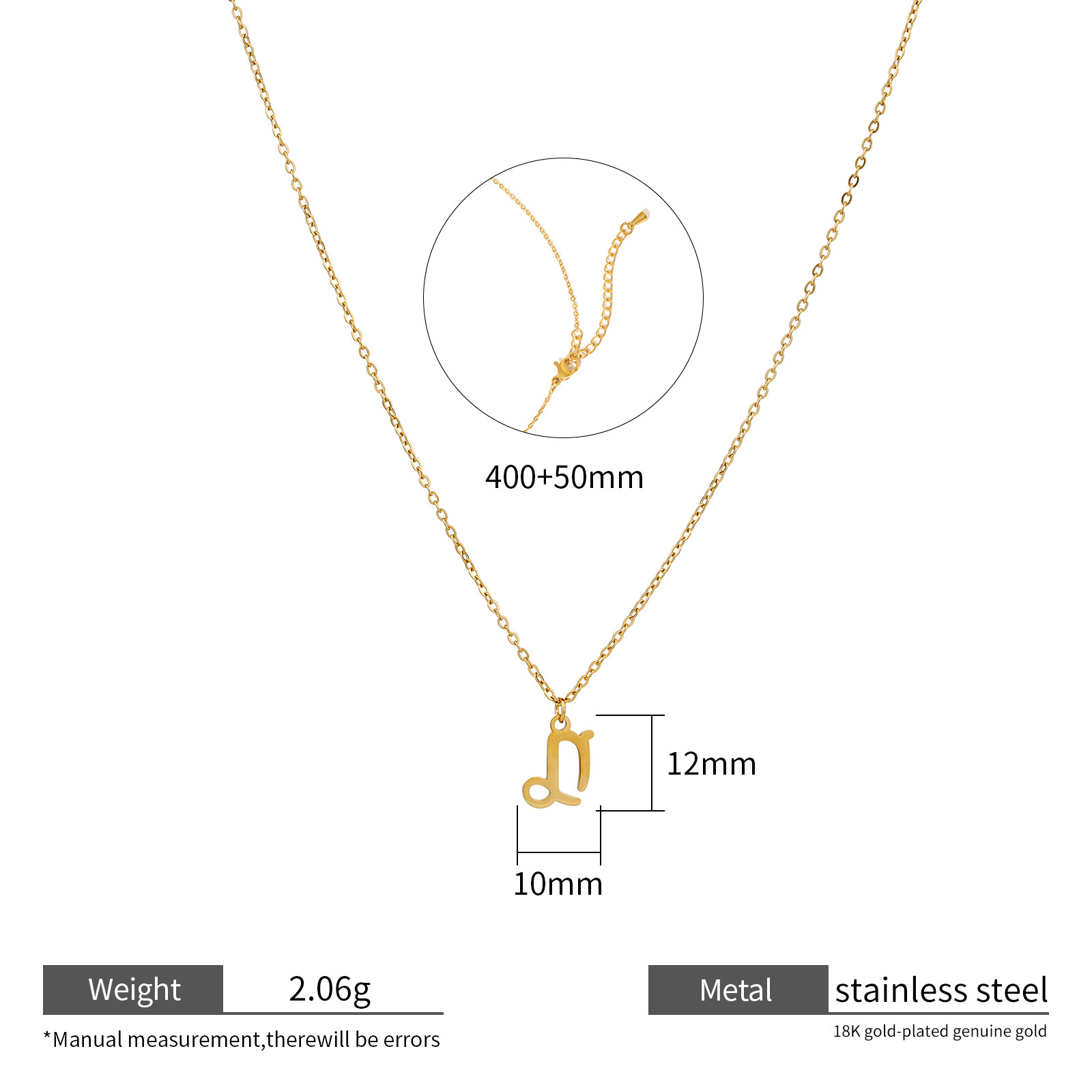 Zodiac Necklace 18k Gold Plated Stainless Steel 12 Signs