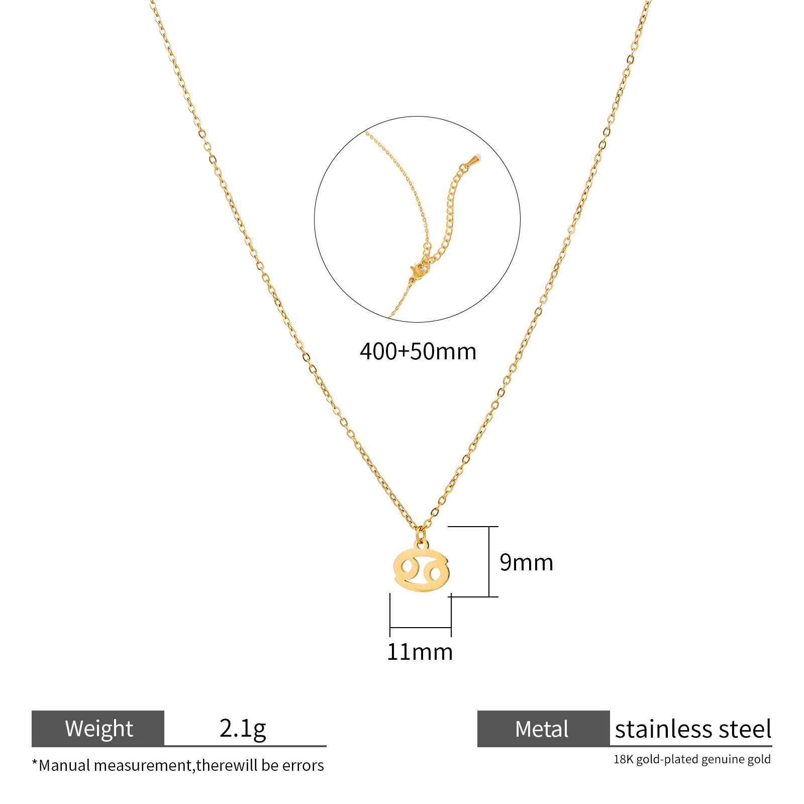 Zodiac Necklace 18k Gold Plated Stainless Steel 12 Signs