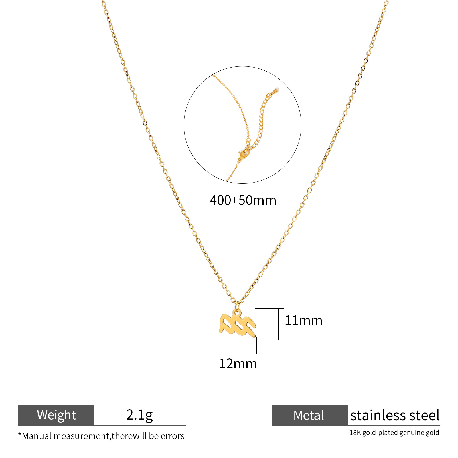 Zodiac Necklace 18k Gold Plated Stainless Steel 12 Signs