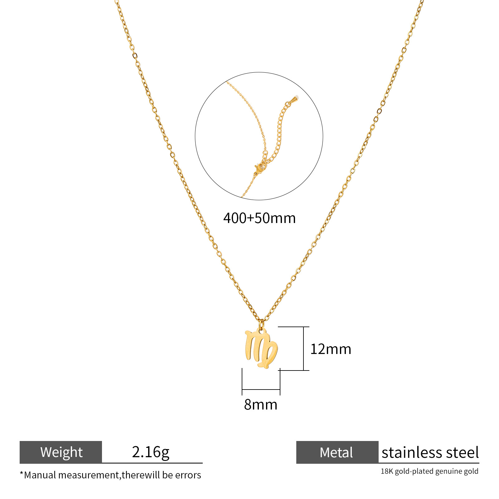Zodiac Necklace 18k Gold Plated Stainless Steel 12 Signs
