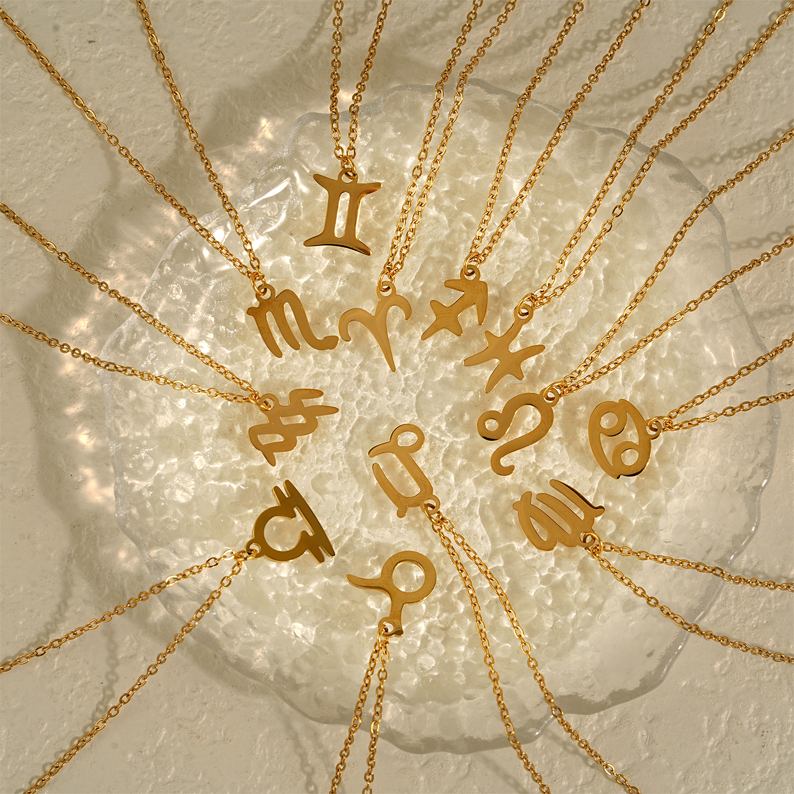 Zodiac Necklace 18k Gold Plated Stainless Steel 12 Signs