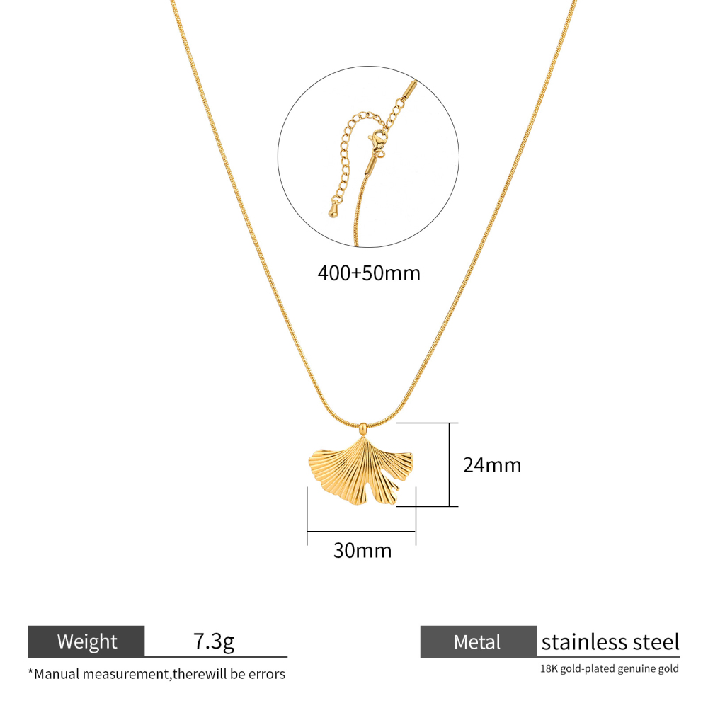 A modern necklace set with floral ginkgo drop pendant and chain designs