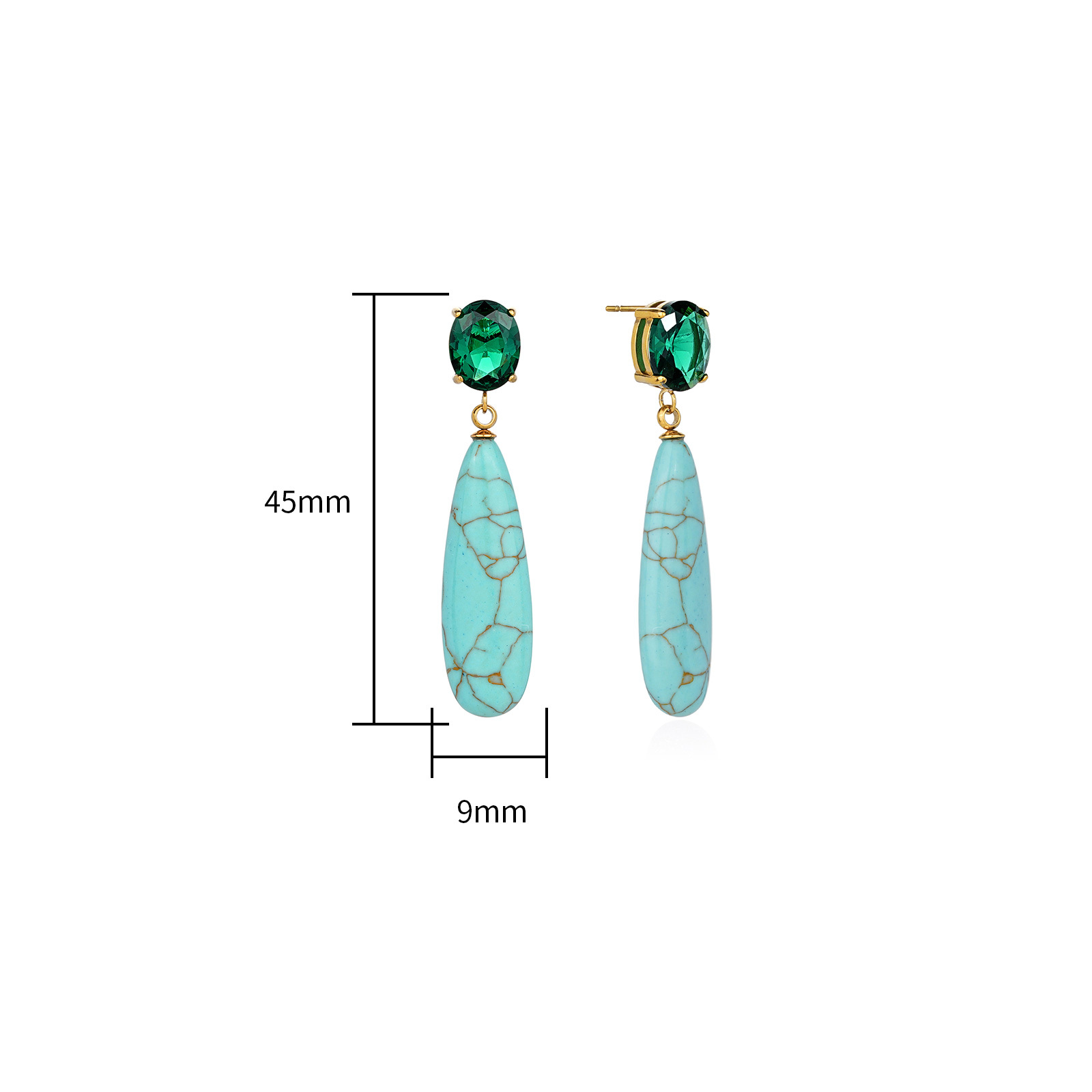 Bold Multi Color Cubic Zirconia Natural Stone Teardrop Dangle Earrings