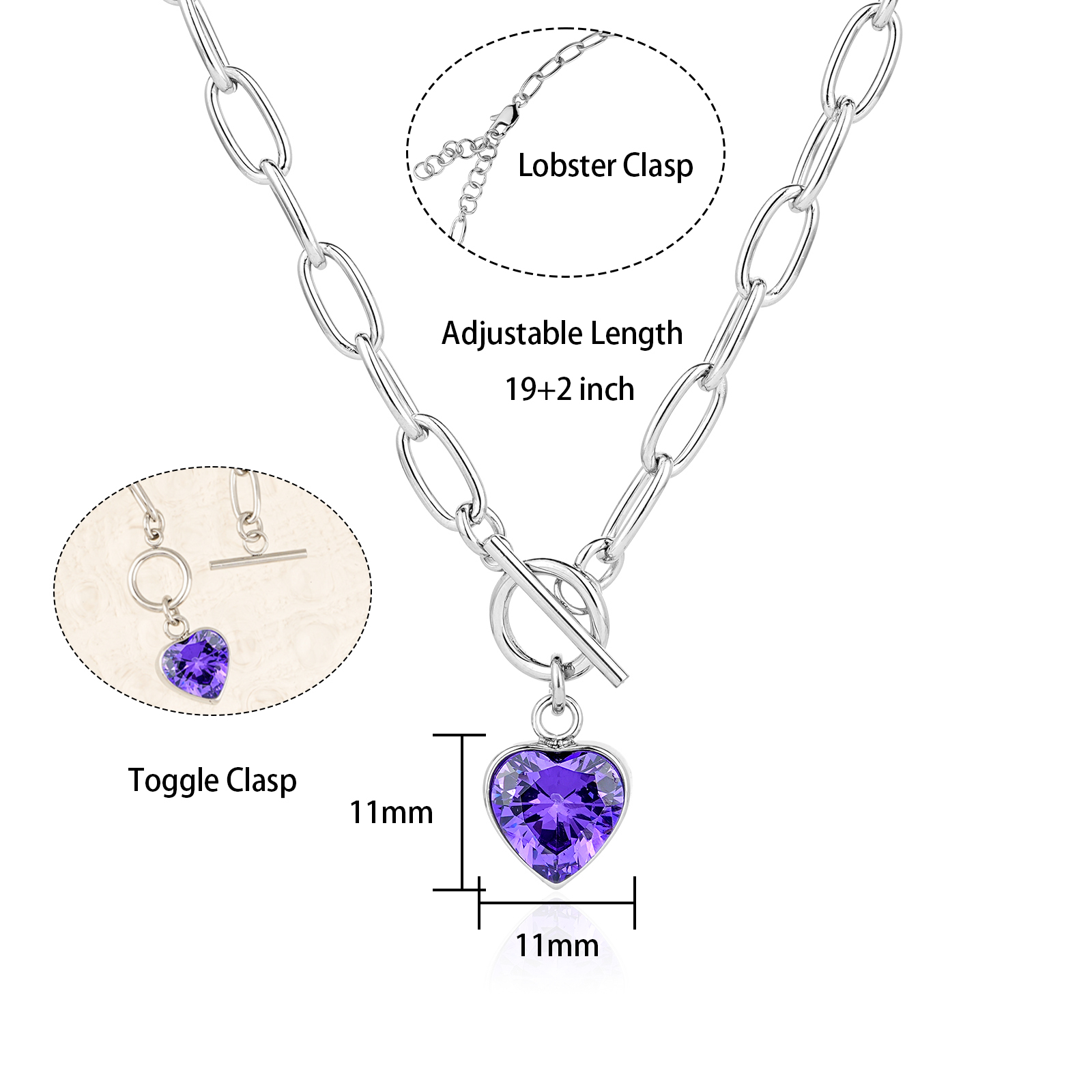 Heart Shape Cubic Zirconia Pendant with OT Buckle Necklace Collection