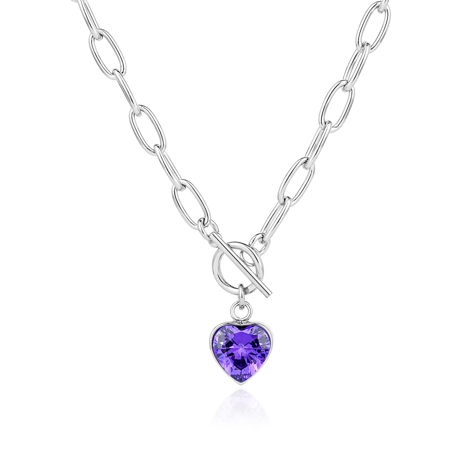 Heart Shape Cubic Zirconia Pendant with OT Buckle Necklace Collection