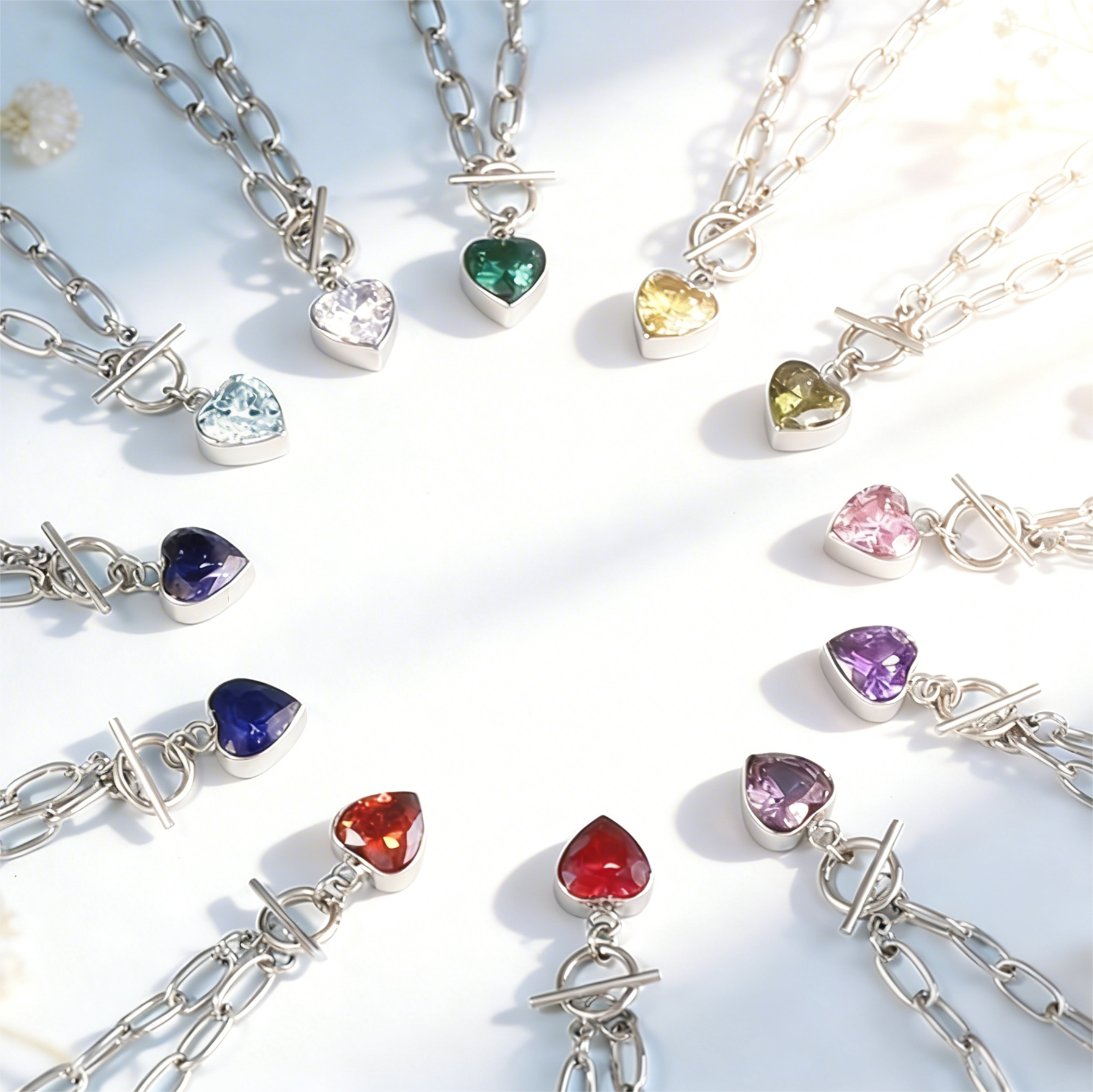 Heart Shape Cubic Zirconia Pendant with OT Buckle Necklace Collection