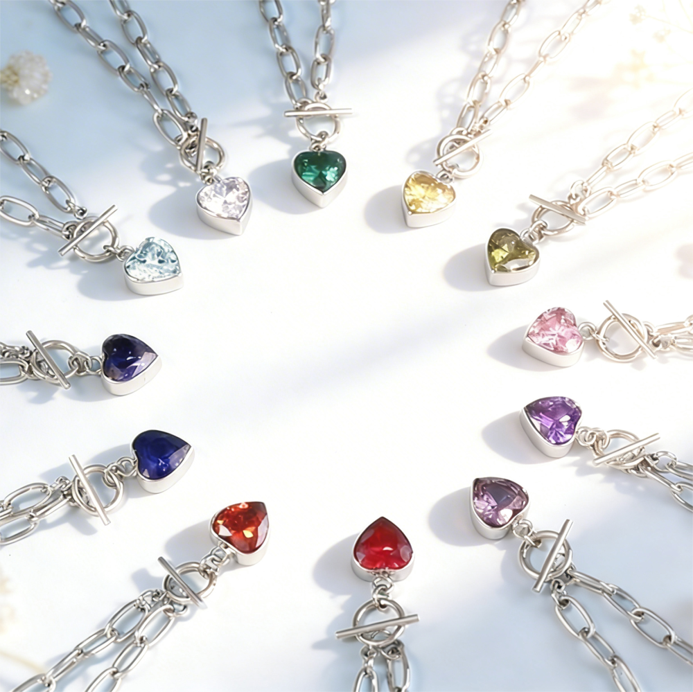 Heart Shape Cubic Zirconia Pendant with OT Buckle Necklace Collection