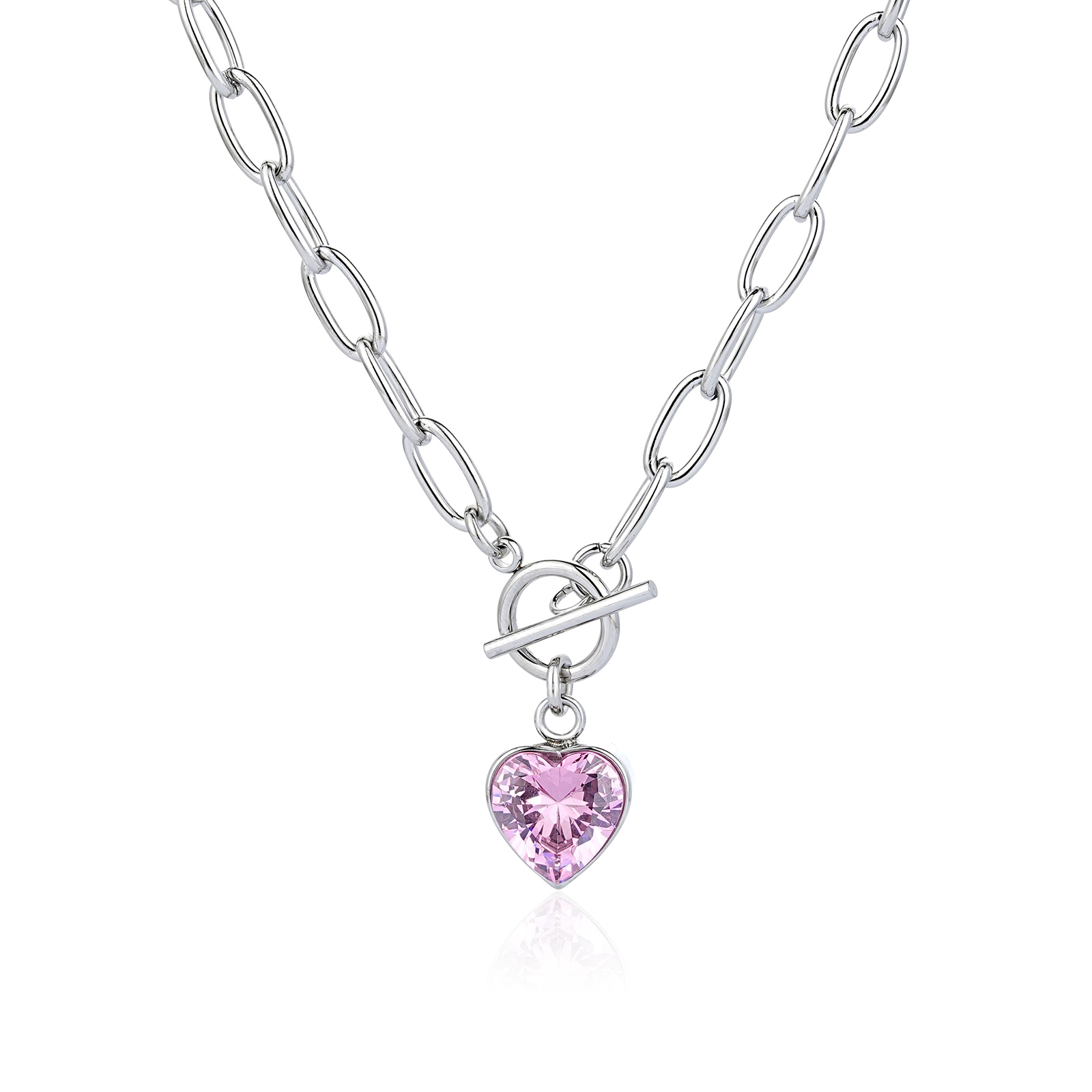Heart Shape Cubic Zirconia Pendant with OT Buckle Necklace Collection