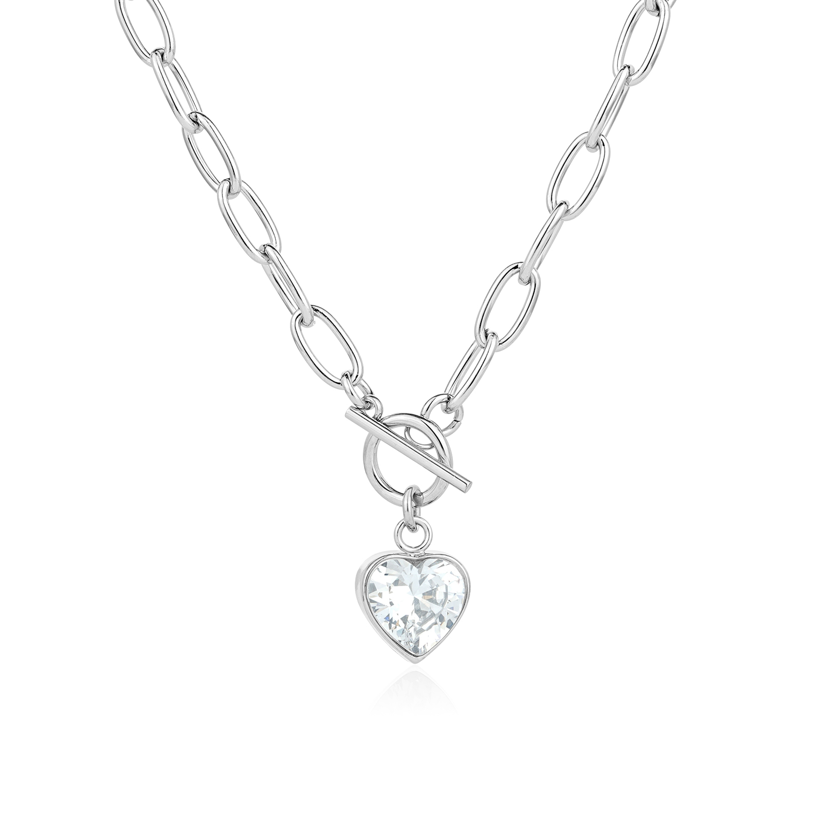 Heart Shape Cubic Zirconia Pendant with OT Buckle Necklace Collection
