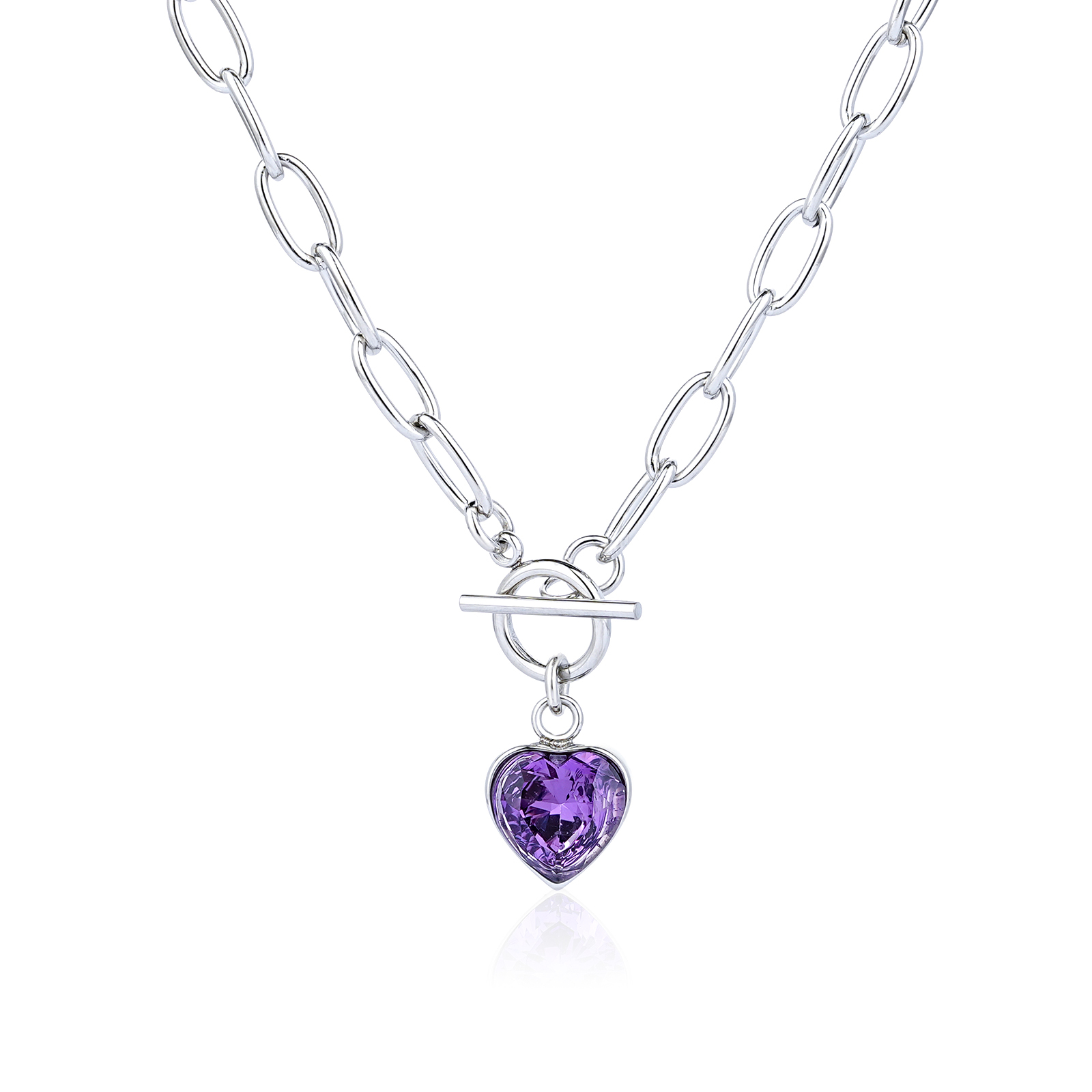 Heart Shape Cubic Zirconia Pendant with OT Buckle Necklace Collection