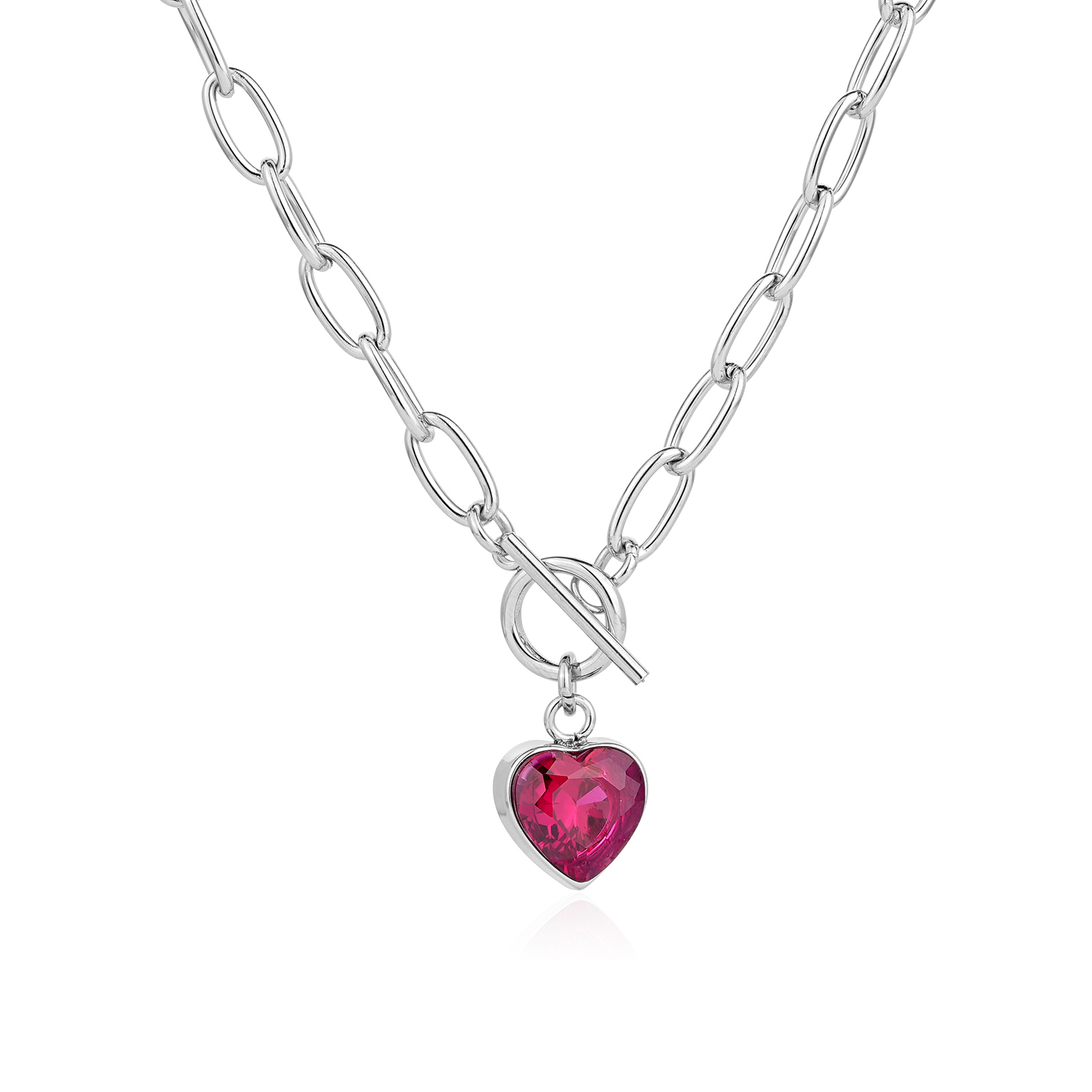Heart Shape Cubic Zirconia Pendant with OT Buckle Necklace Collection