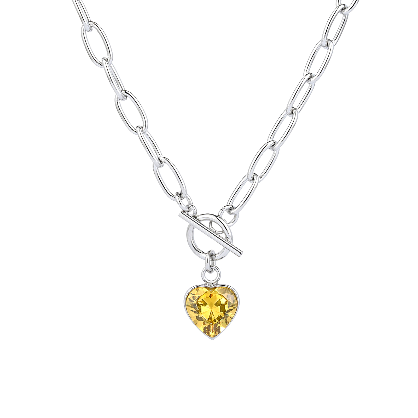Heart Shape Cubic Zirconia Pendant with OT Buckle Necklace Collection