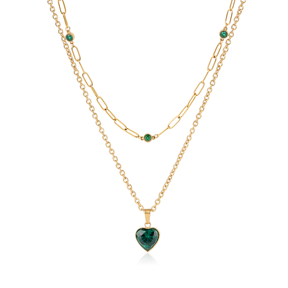 Double Layer Cubic Zirconia Pendant with OT Buckle Necklace Collection