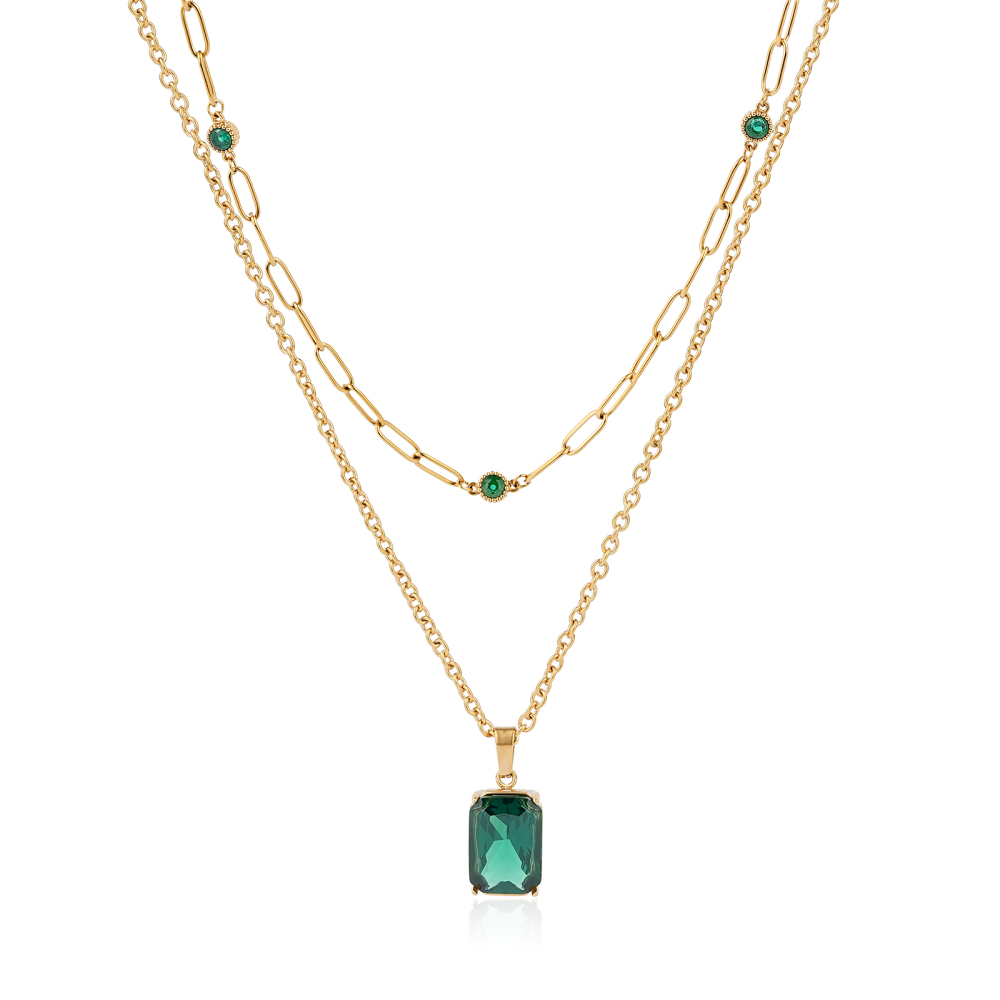 Double Layer Cubic Zirconia Pendant with OT Buckle Necklace Collection