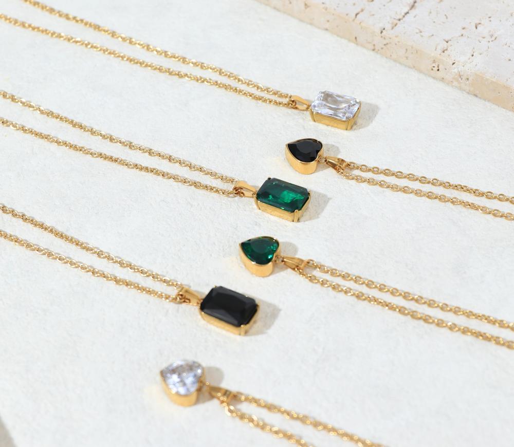 Double Layer Cubic Zirconia Pendant with OT Buckle Necklace Collection