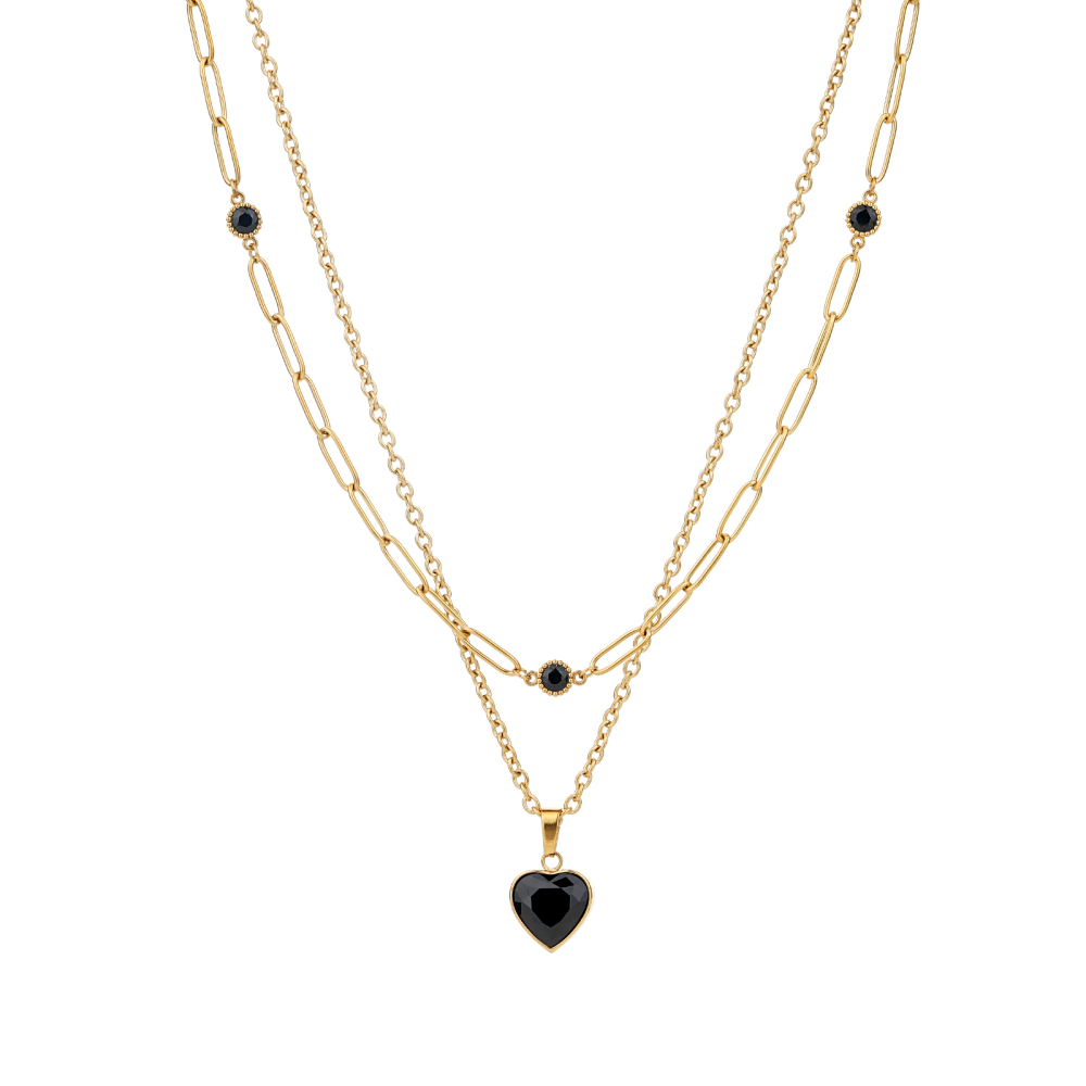 Double Layer Cubic Zirconia Pendant with OT Buckle Necklace Collection