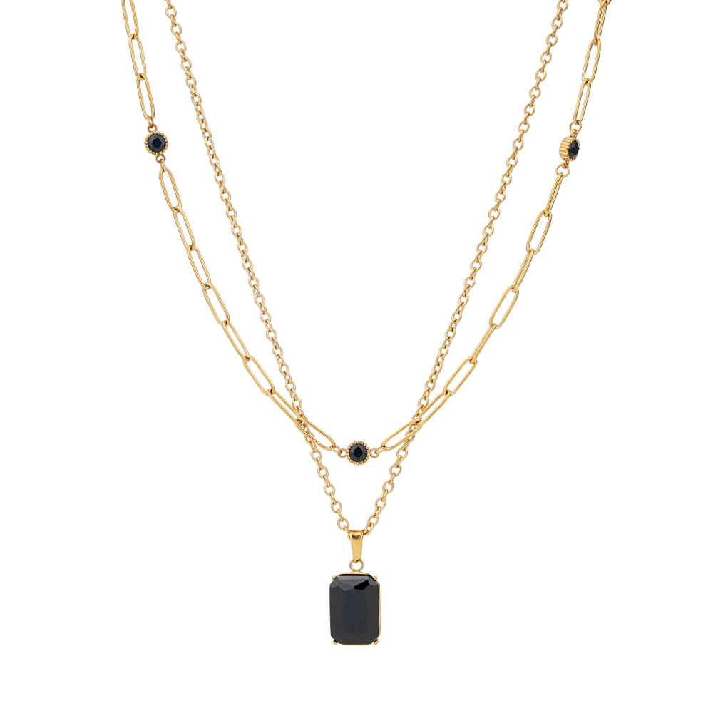 Double Layer Cubic Zirconia Pendant with OT Buckle Necklace Collection