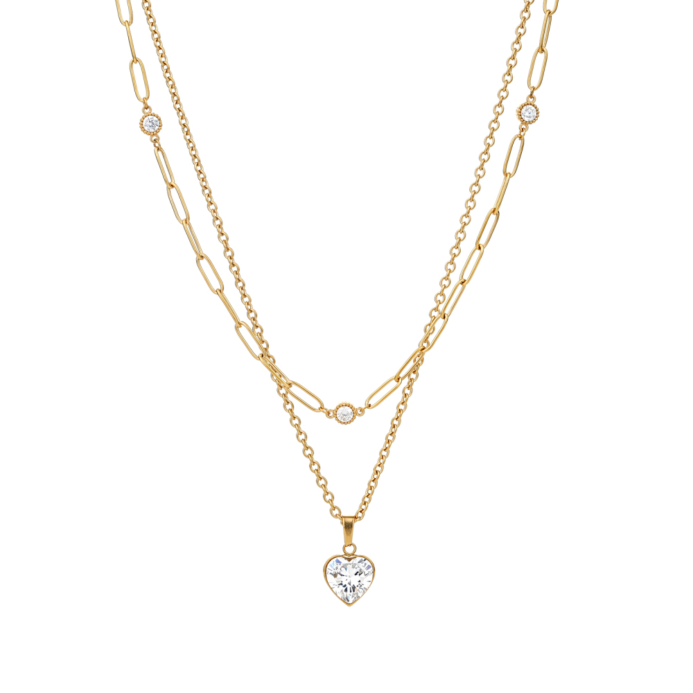 Double Layer Cubic Zirconia Pendant with OT Buckle Necklace Collection