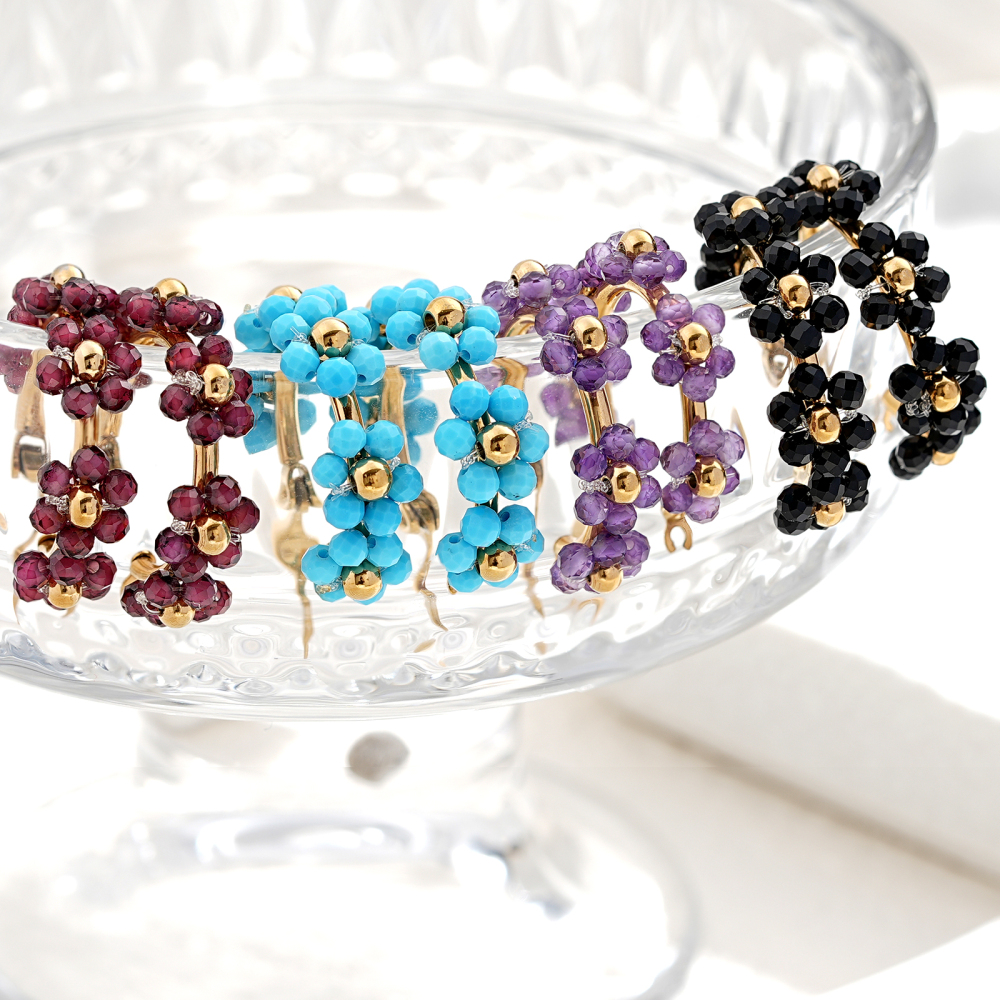 Boho Stainless Steel Flower Hoop Earrings 18K Gold Plated