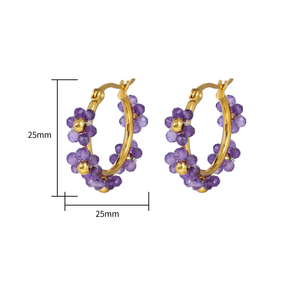 Boho Stainless Steel Flower Hoop Earrings 18K Gold Plated