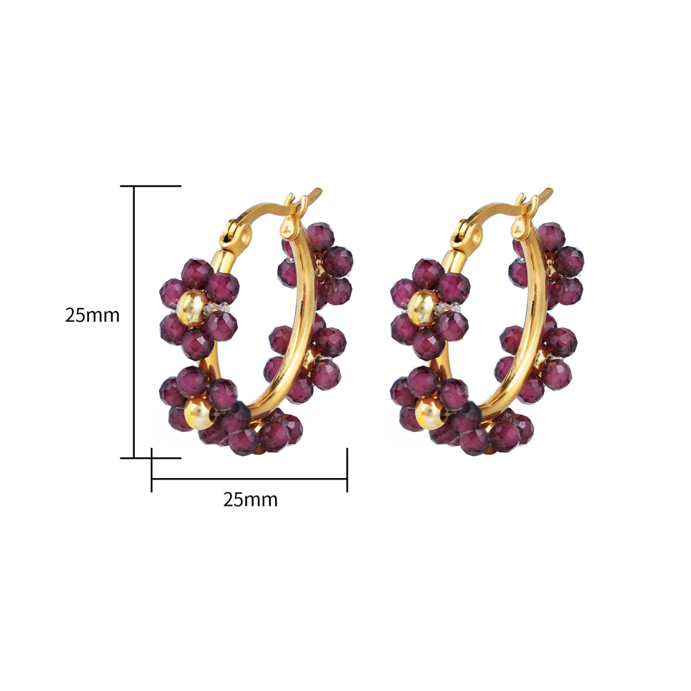 Boho Stainless Steel Flower Hoop Earrings 18K Gold Plated