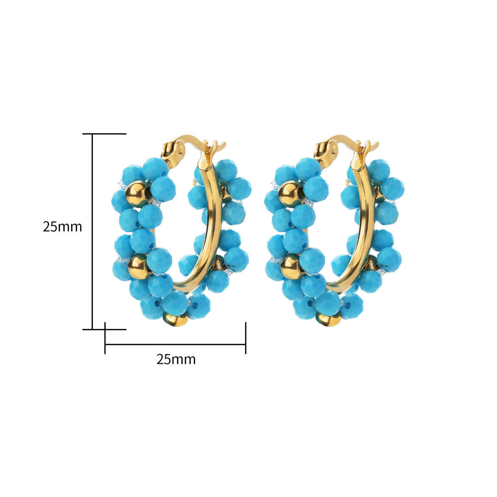 Boho Stainless Steel Flower Hoop Earrings 18K Gold Plated