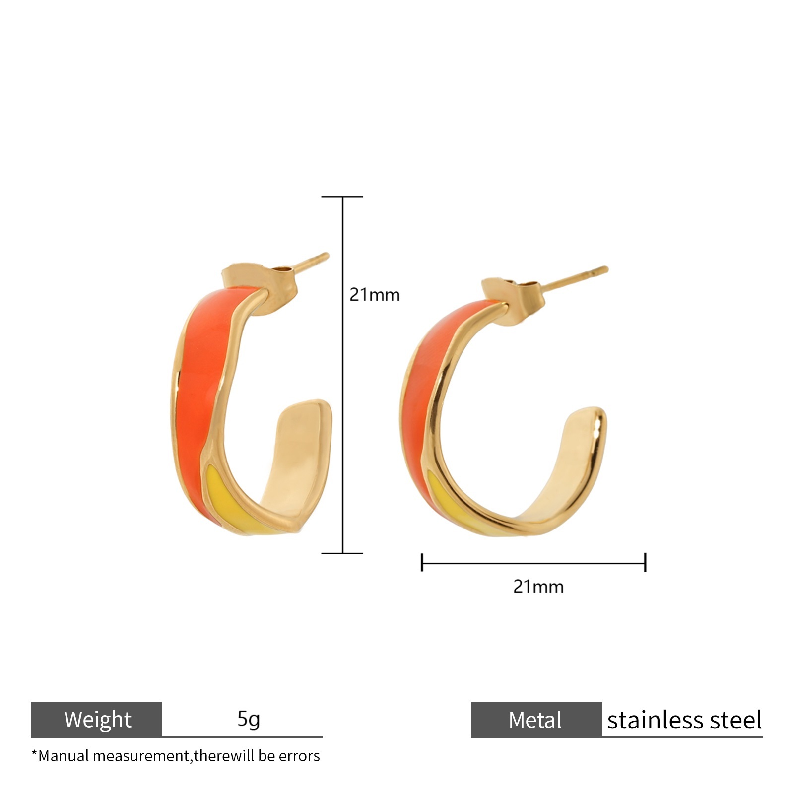 Stainless Steel Enamel Half Hoop Earrings in Multiple Color