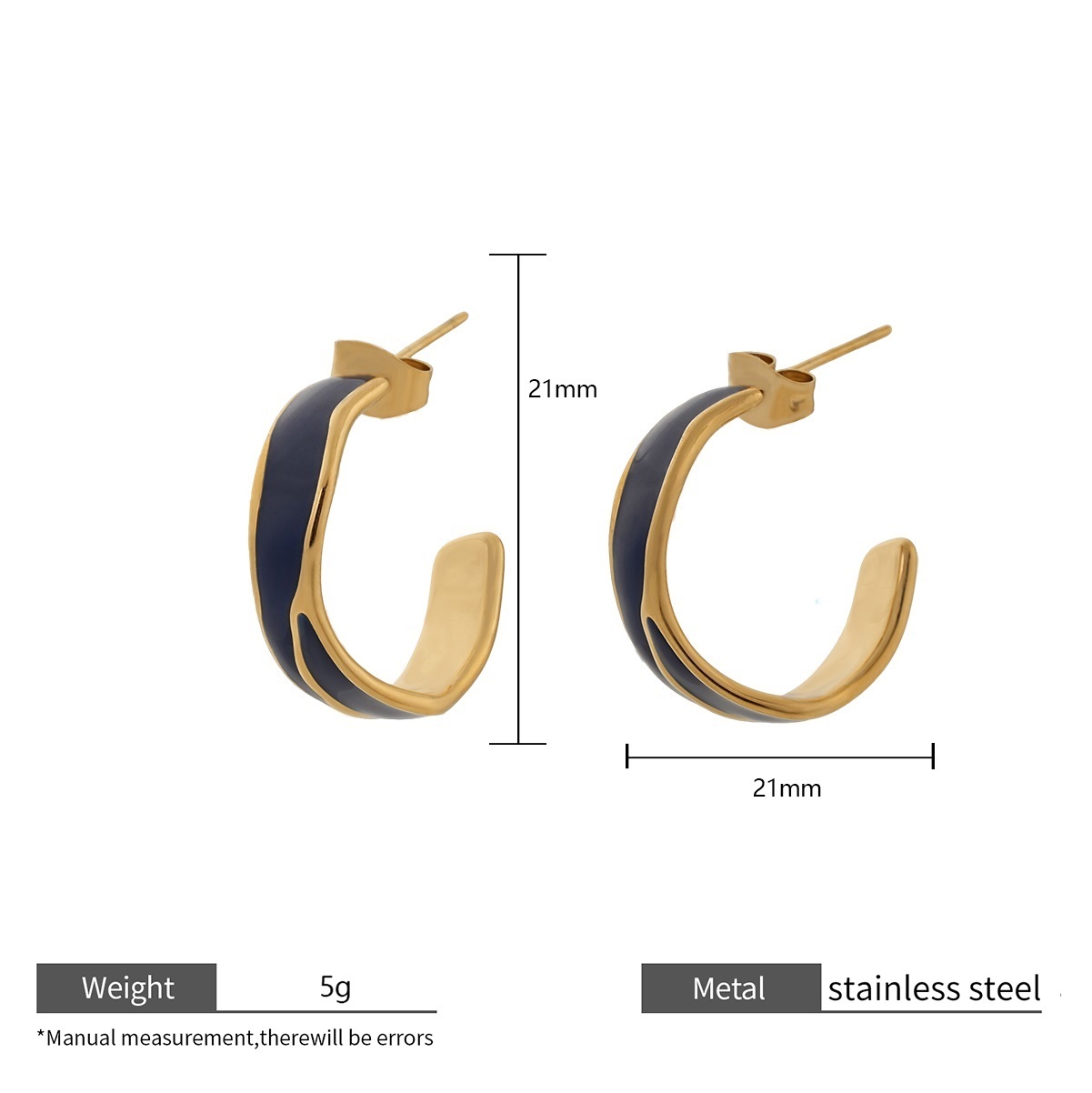 Stainless Steel Enamel Half Hoop Earrings in Multiple Color