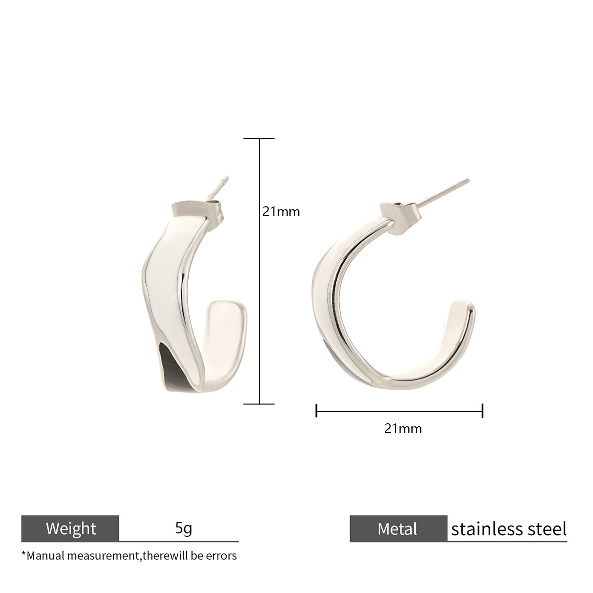 Stainless Steel Enamel Half Hoop Earrings in Multiple Color