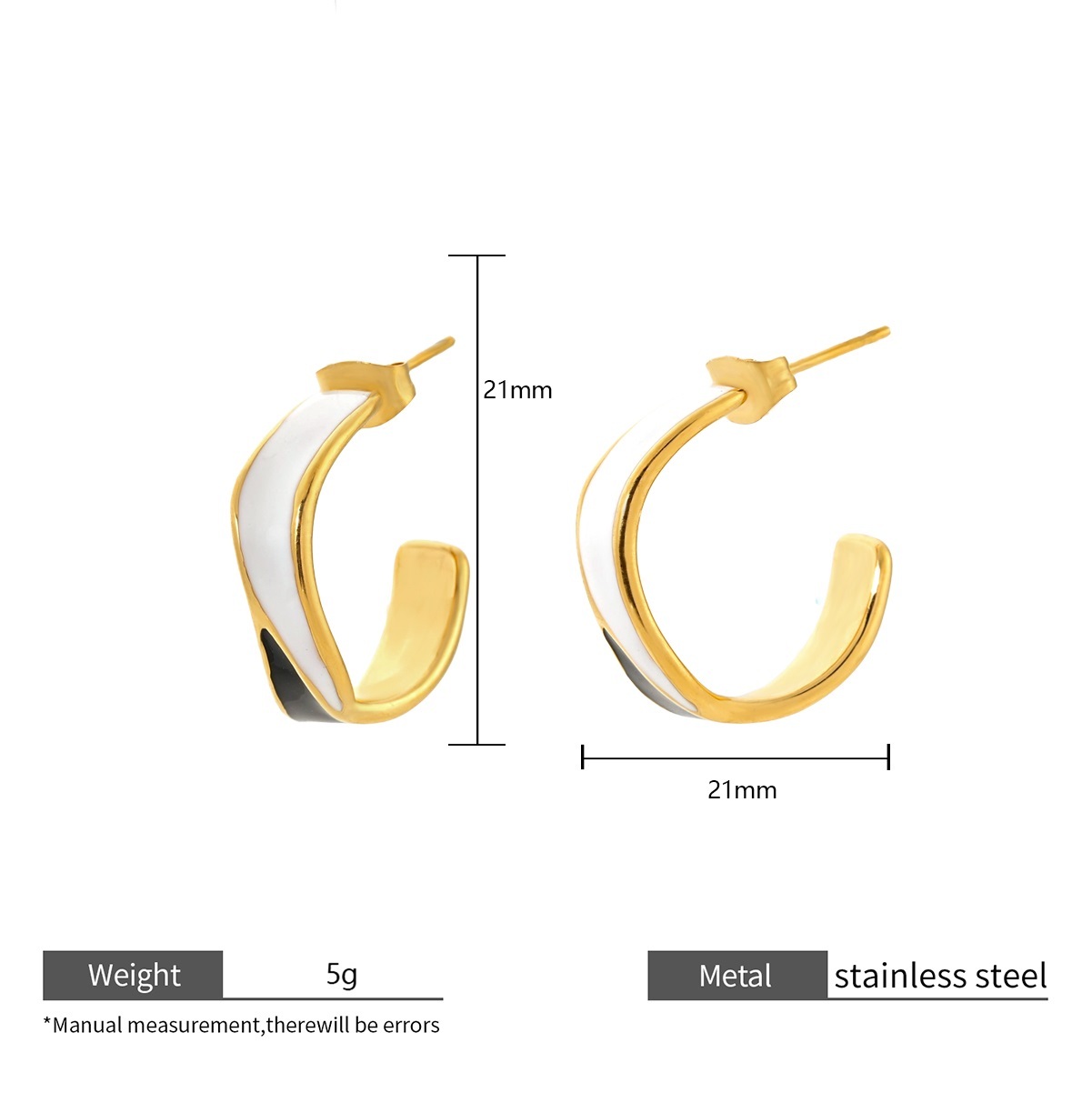 Stainless Steel Enamel Half Hoop Earrings in Multiple Color
