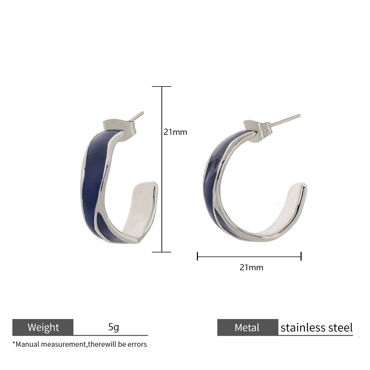 Stainless Steel Enamel Half Hoop Earrings in Multiple Color